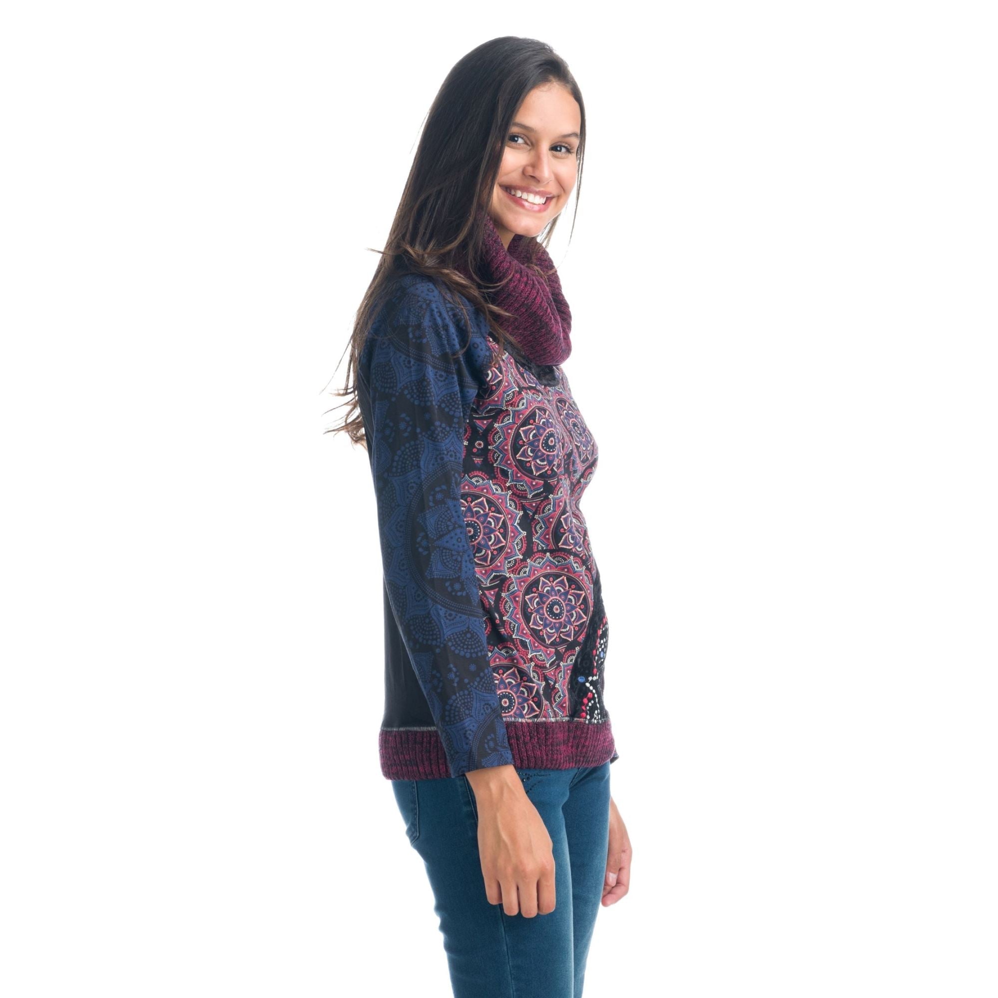 Camiseta Manga Larga Mujer Cuello Vuelto Estampada – Koroshi 1922ML66