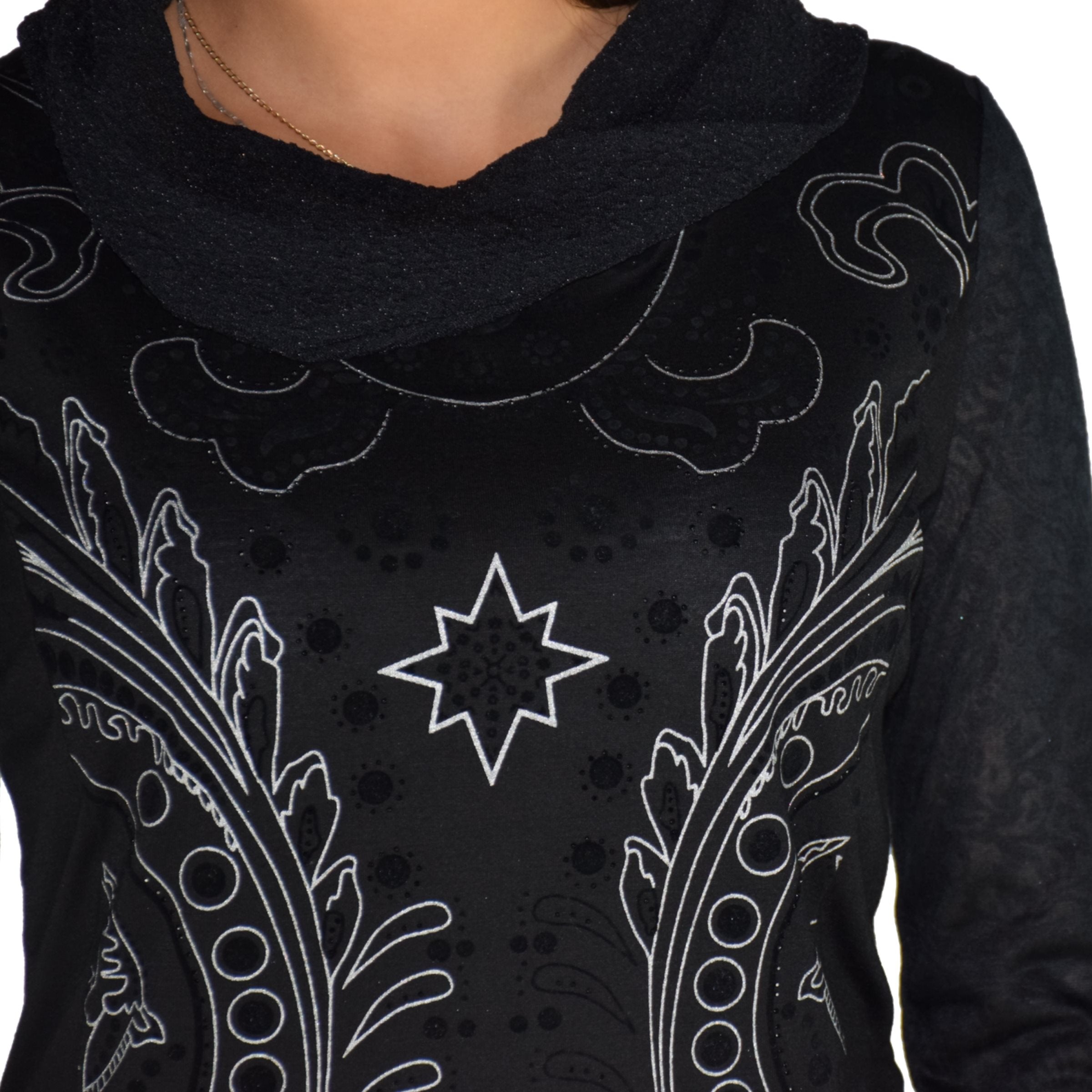 Camiseta Manga Larga Mujer Estampada con Brillantes – Koroshi Negro