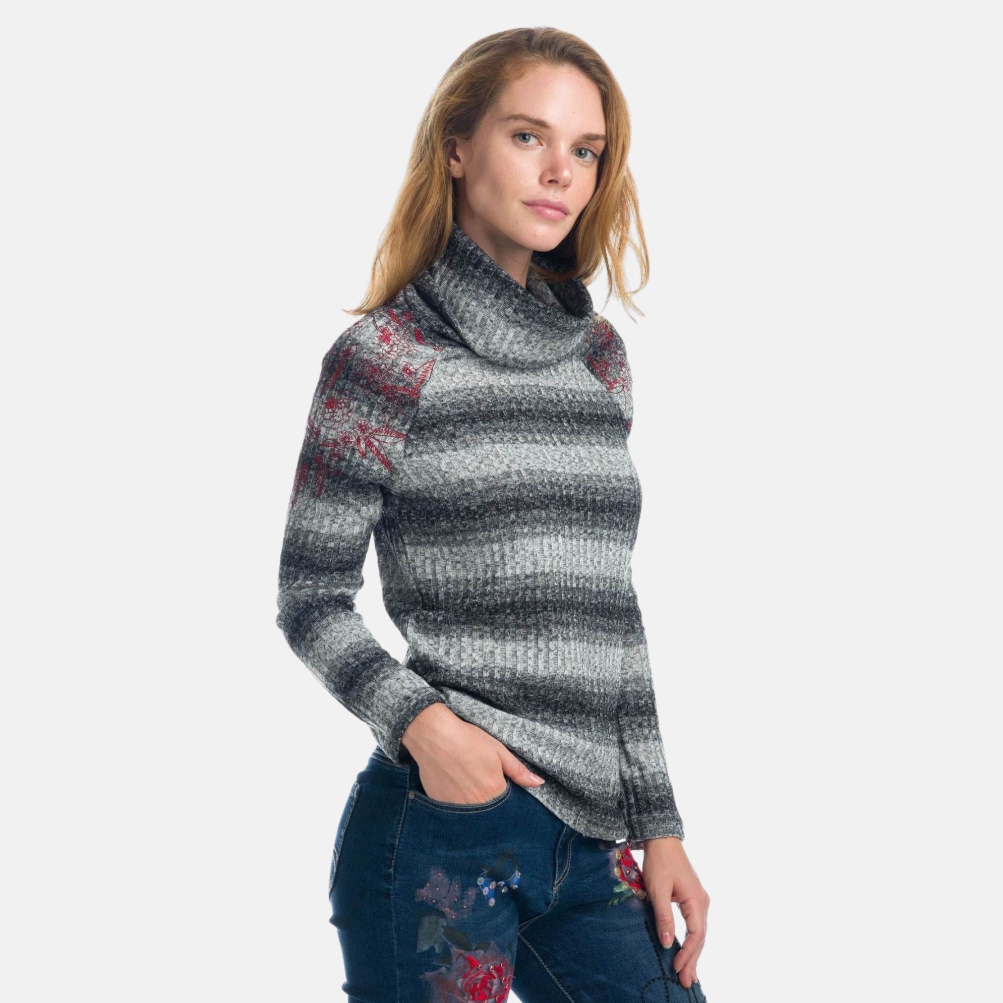 Camiseta Manga Larga Mujer Rayas Jaspeadas – Koroshi Negro