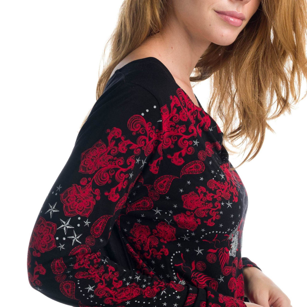 Camiseta Manga Larga Mujer Estampada Escote Drapeado – Koroshi 1922ML82