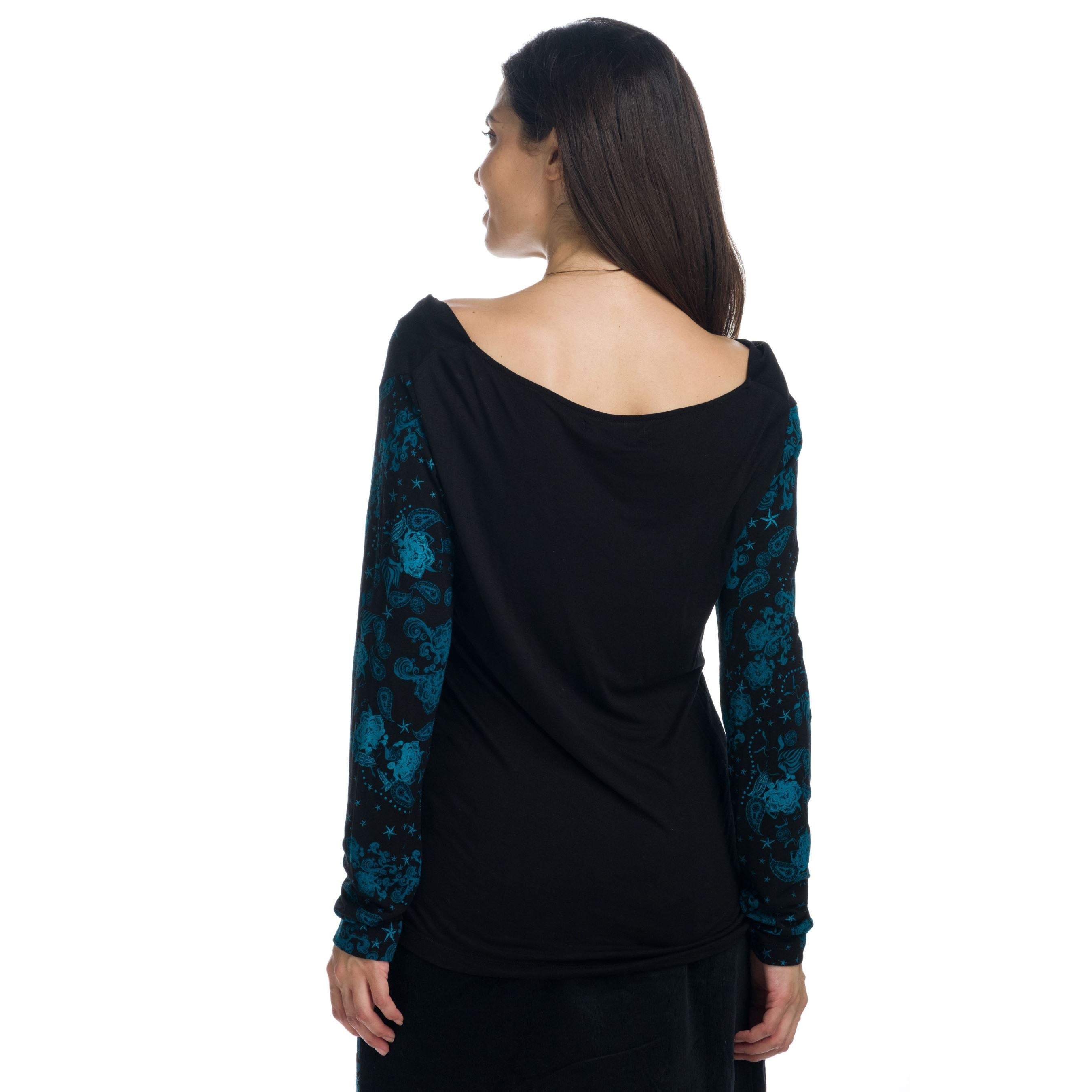 Camiseta Manga Larga Mujer Estampada Escote Drapeado – Koroshi 1922ML82