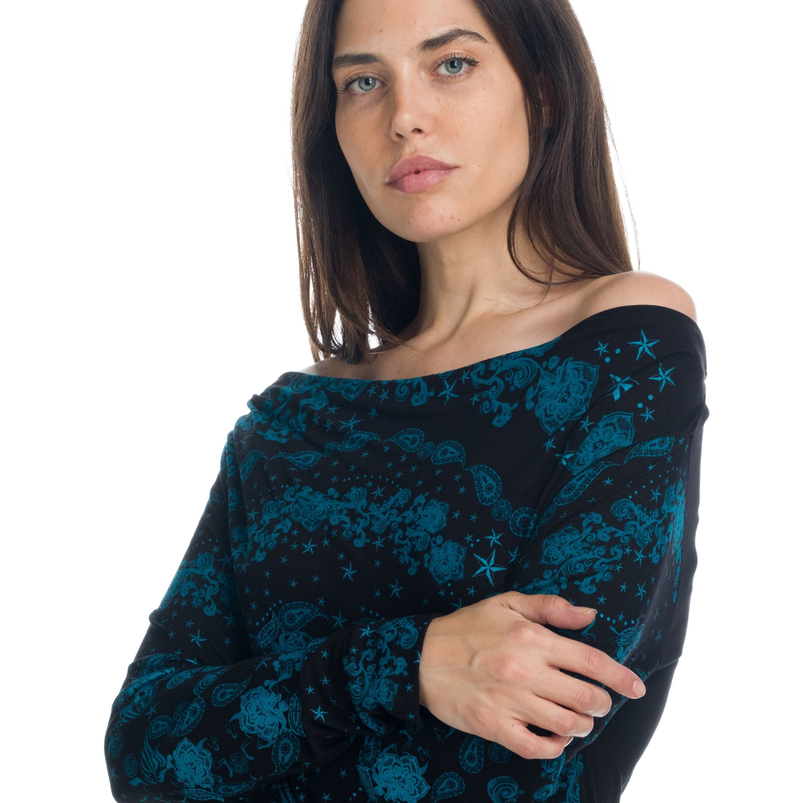 Camiseta Manga Larga Mujer Estampada Escote Drapeado – Koroshi 1922ML82