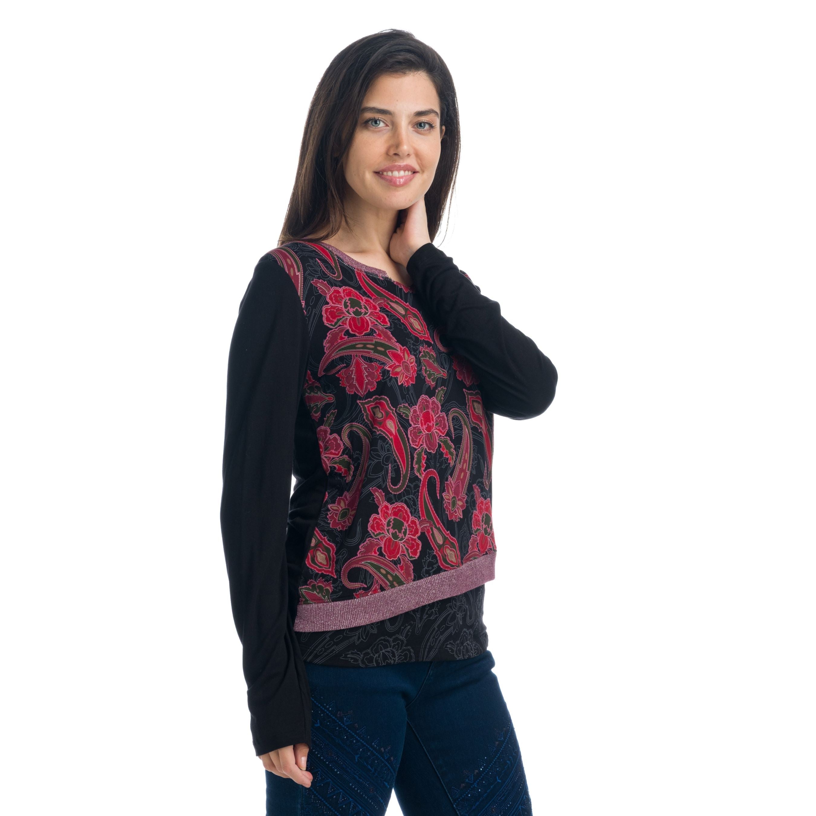 Camiseta Manga Larga Mujer Estampado Paisley Escote Corazón – Koroshi 1922ML86