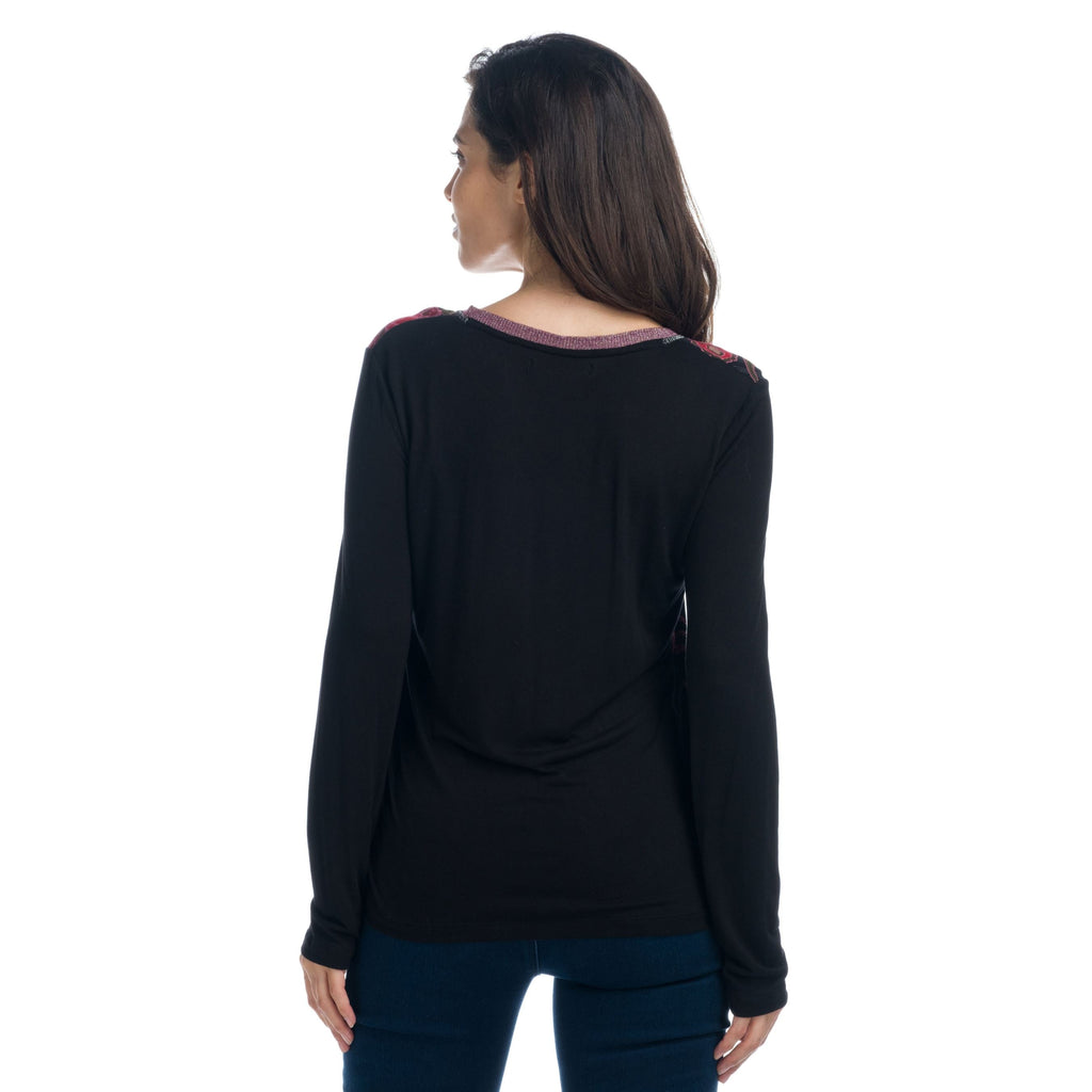 Camiseta Manga Larga Mujer Estampado Paisley Escote Corazón – Koroshi 1922ML86