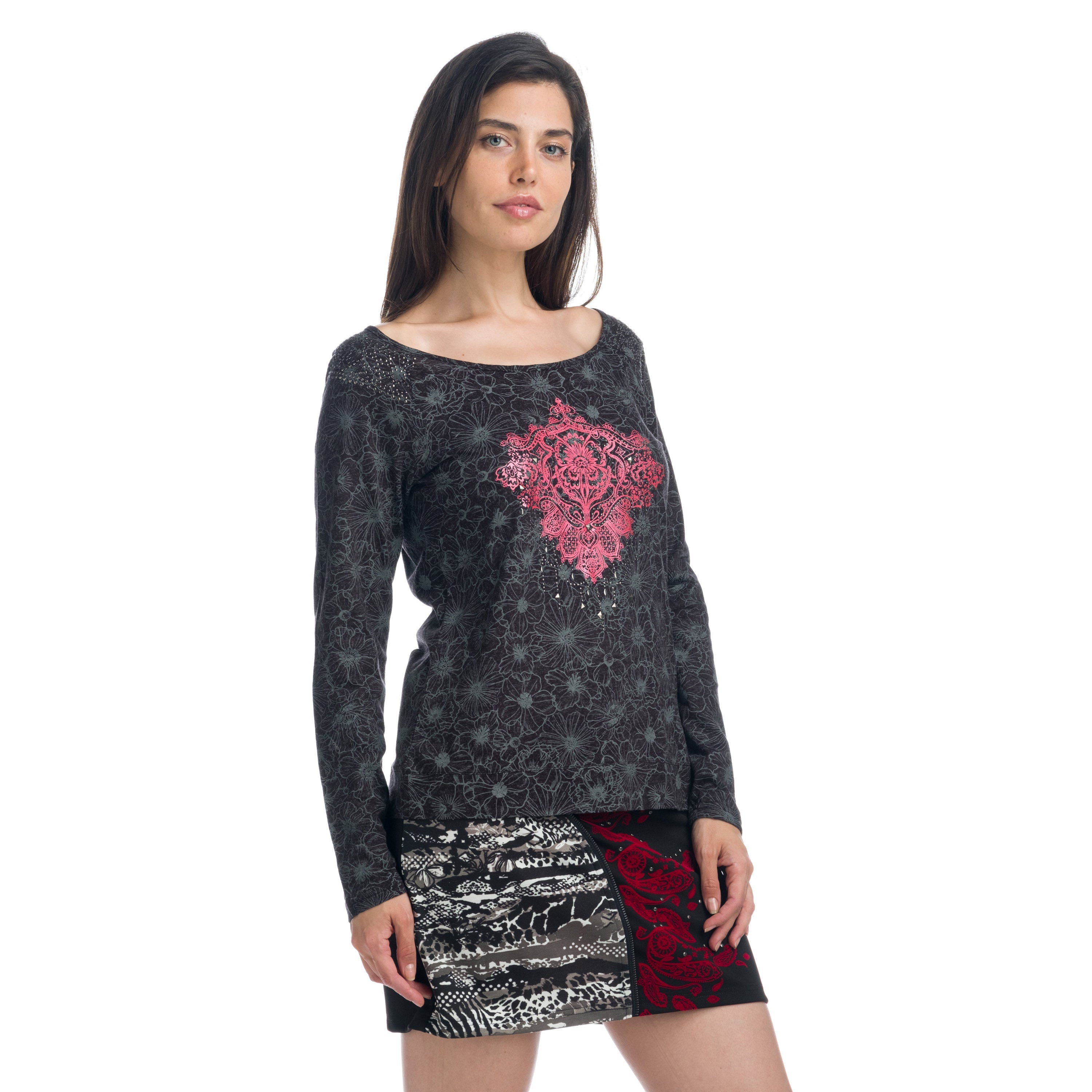 Camiseta Manga Larga Mujer Estampada Detalle Foil – Koroshi 1922ML90