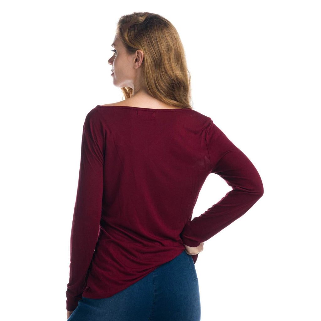 Camiseta Manga Larga Mujer Viscosa Escote Pico – Koroshi Granate