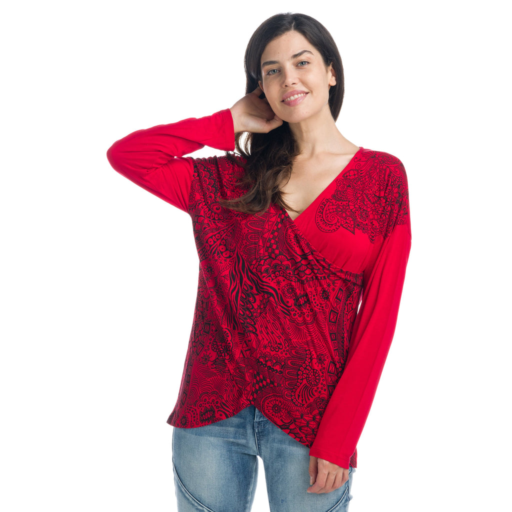 Camiseta Manga Larga Mujer Escote Pico Estampada – Koroshi 1922ML95