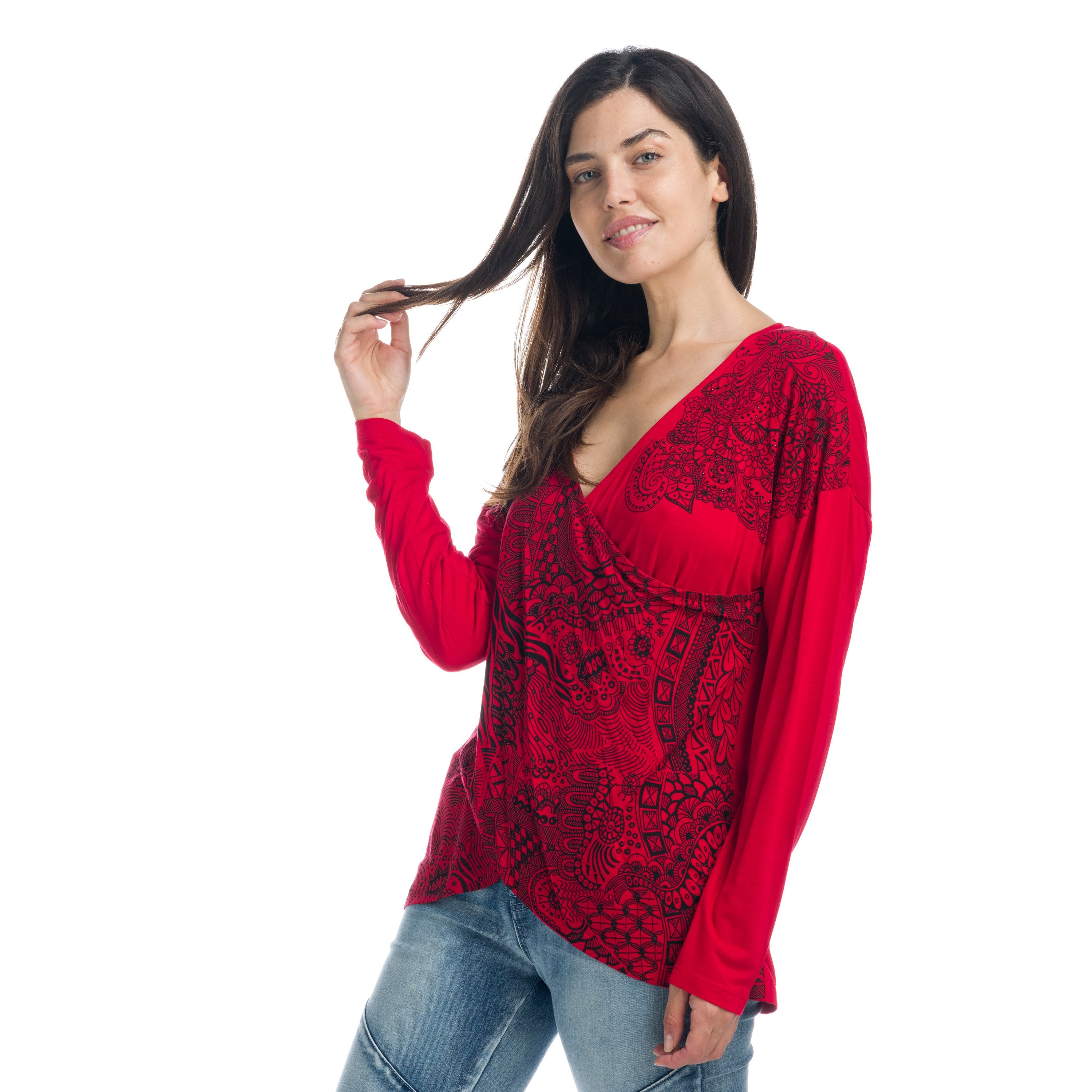 Camiseta Manga Larga Mujer Escote Pico Estampada – Koroshi 1922ML95