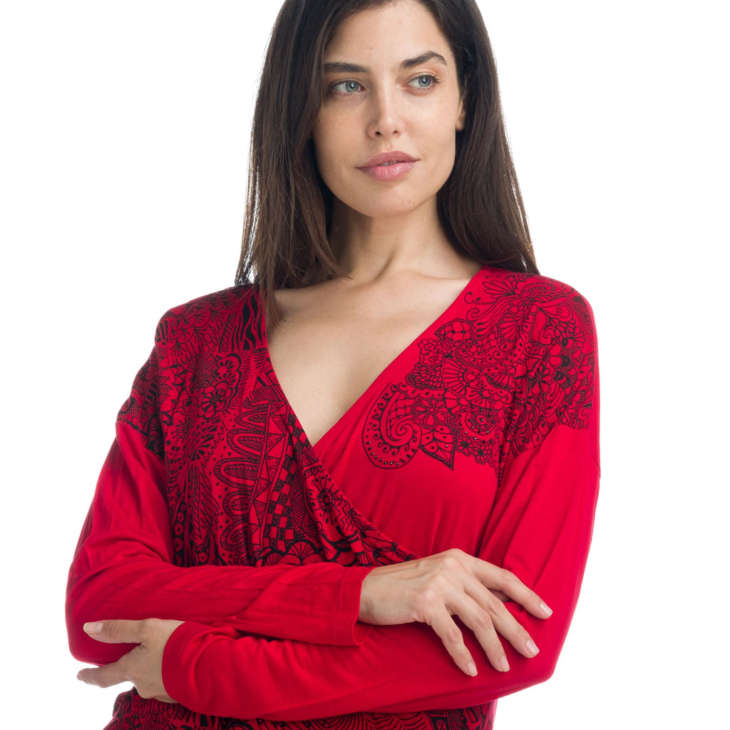 Camiseta Manga Larga Mujer Escote Pico Estampada – Koroshi 1922ML95