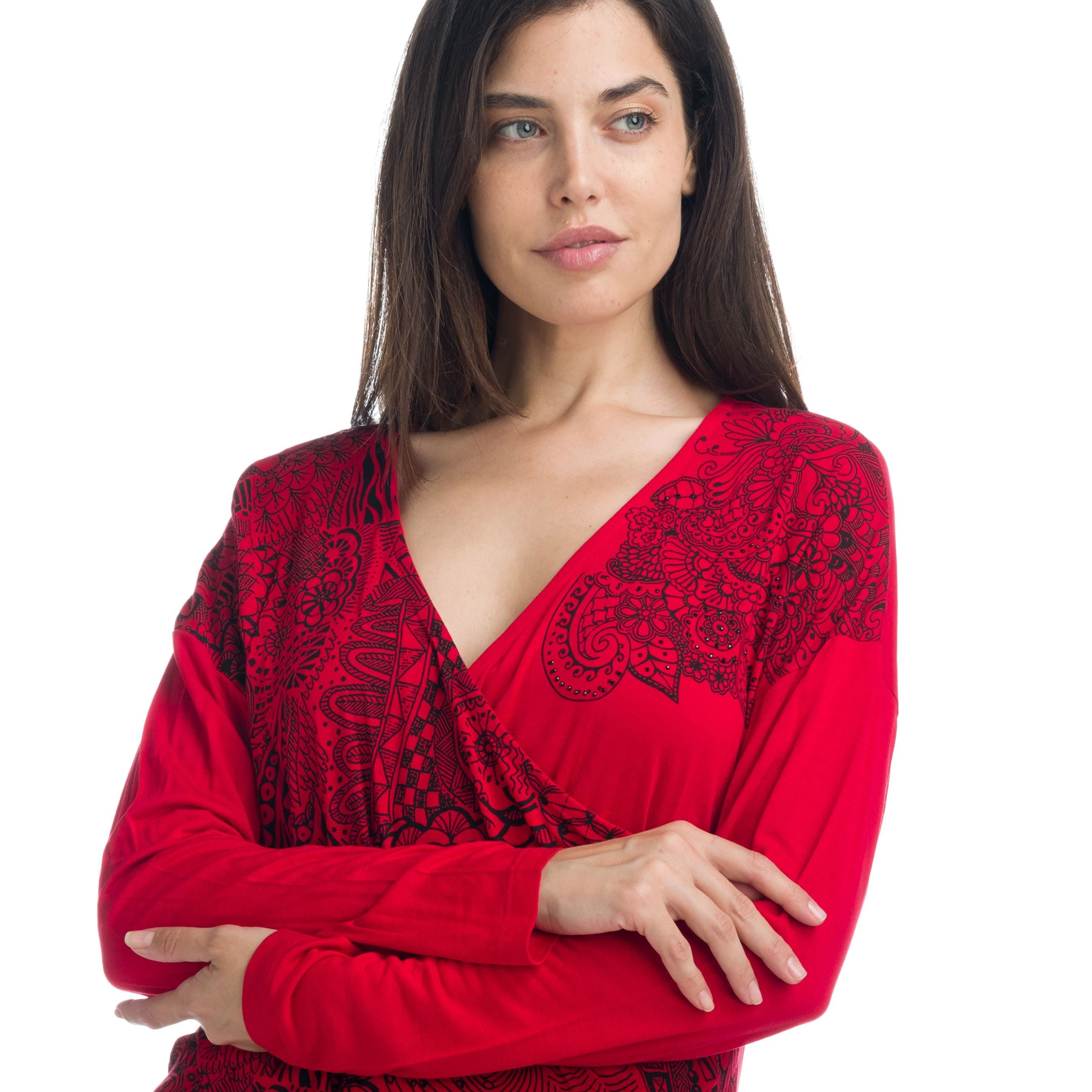 Camiseta Manga Larga Mujer Escote Pico Estampada – Koroshi 1922ML95