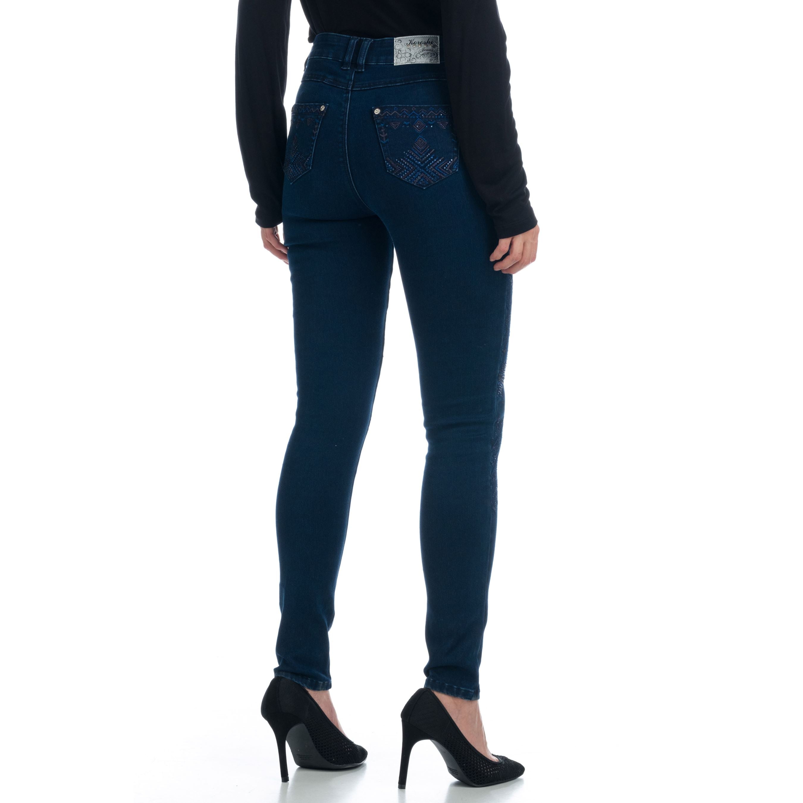 Pantalón Vaquero Mujer Bordados Geométricos – Koroshi Azul Oscuro