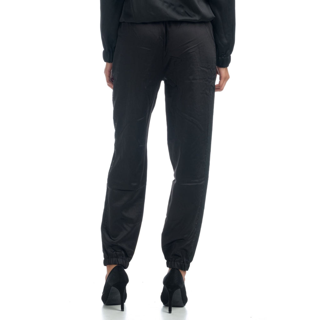 Pantalón Jogger de Satén Mujer con Brillantes Laterales – Koroshi Negro