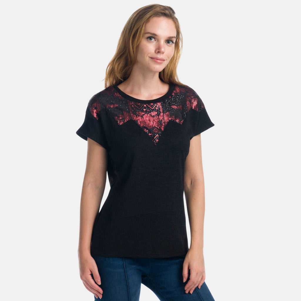Top de Fiesta Mujer Manga Corta con Lentejuelas – Koroshi Negro