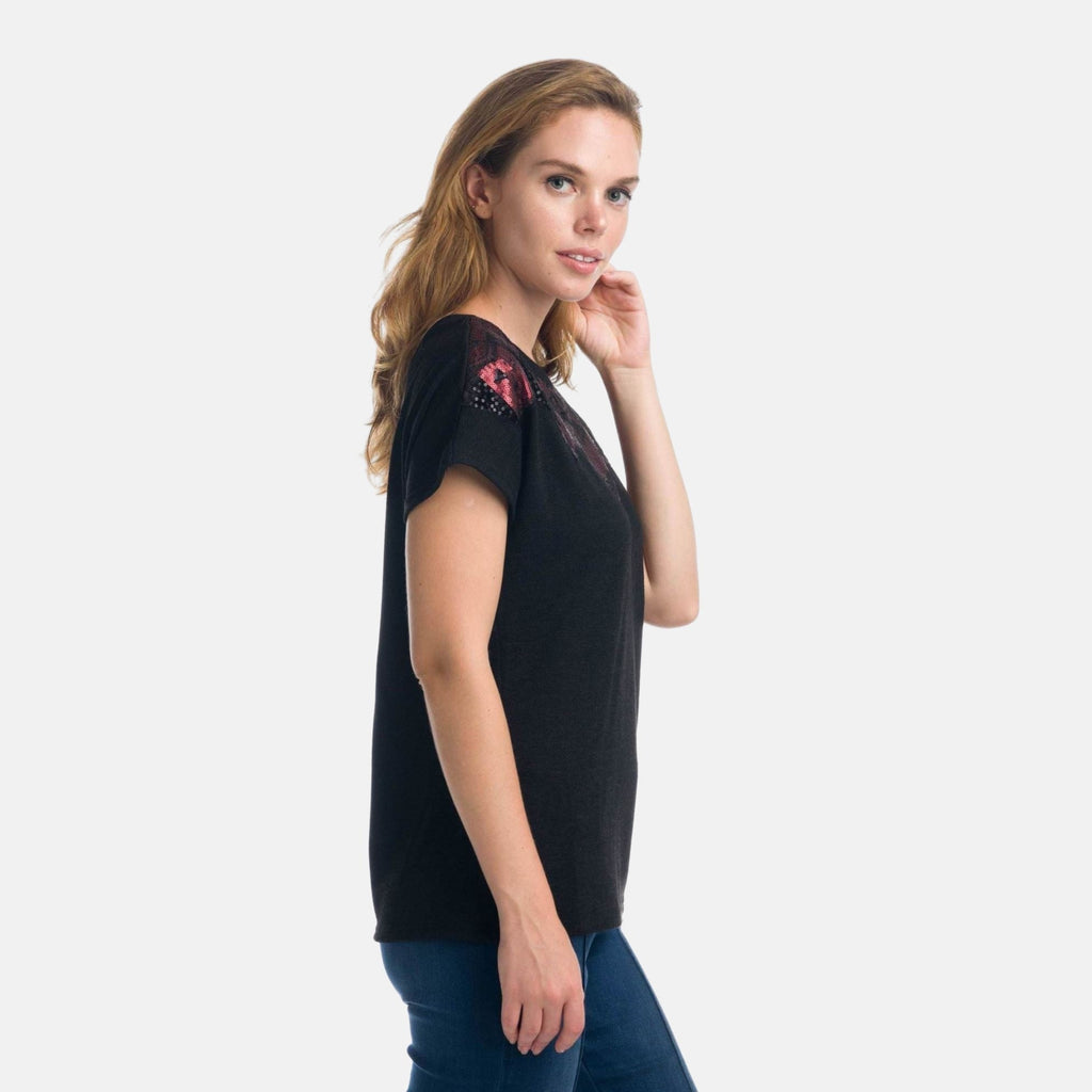 Top de Fiesta Mujer Manga Corta con Lentejuelas – Koroshi Negro