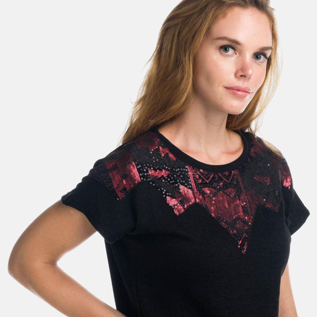 Top de Fiesta Mujer Manga Corta con Lentejuelas – Koroshi Negro