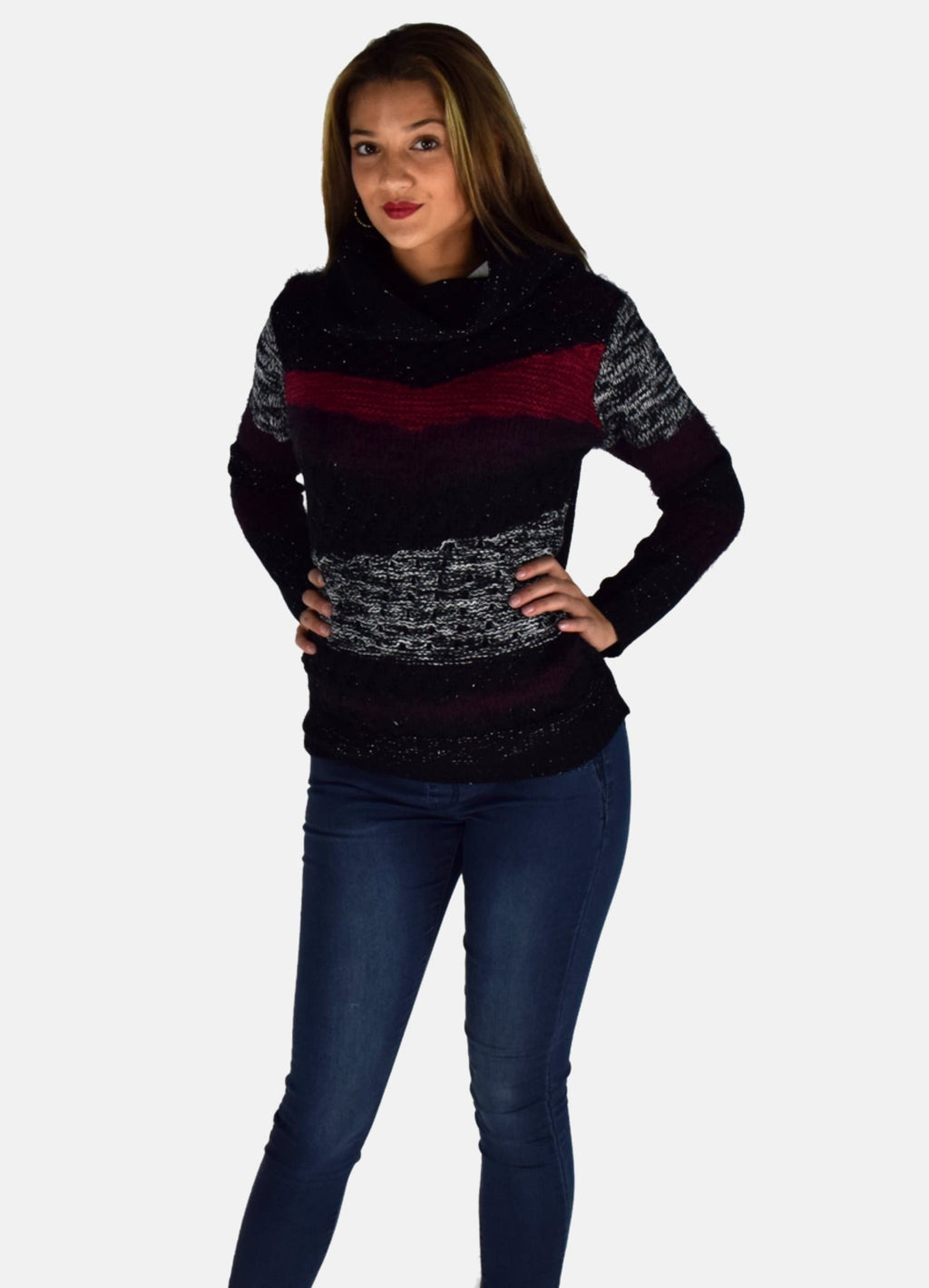 Jersey de Punto Grueso Mujer Cuello Vuelto Jaspeado – Koroshi 1922TR03