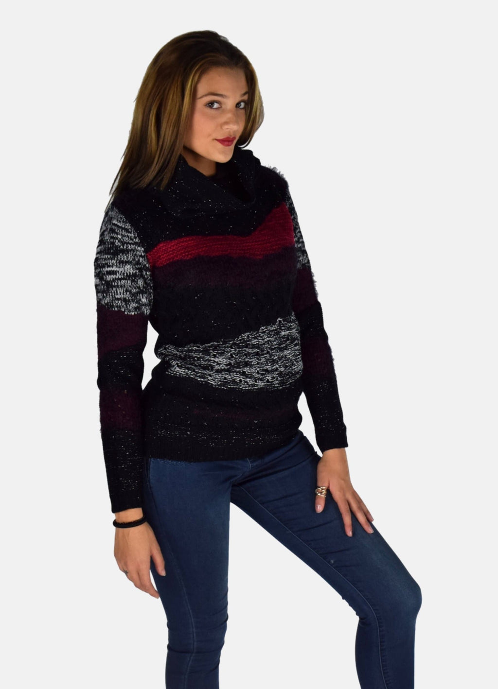 Jersey de Punto Grueso Mujer Cuello Vuelto Jaspeado – Koroshi 1922TR03
