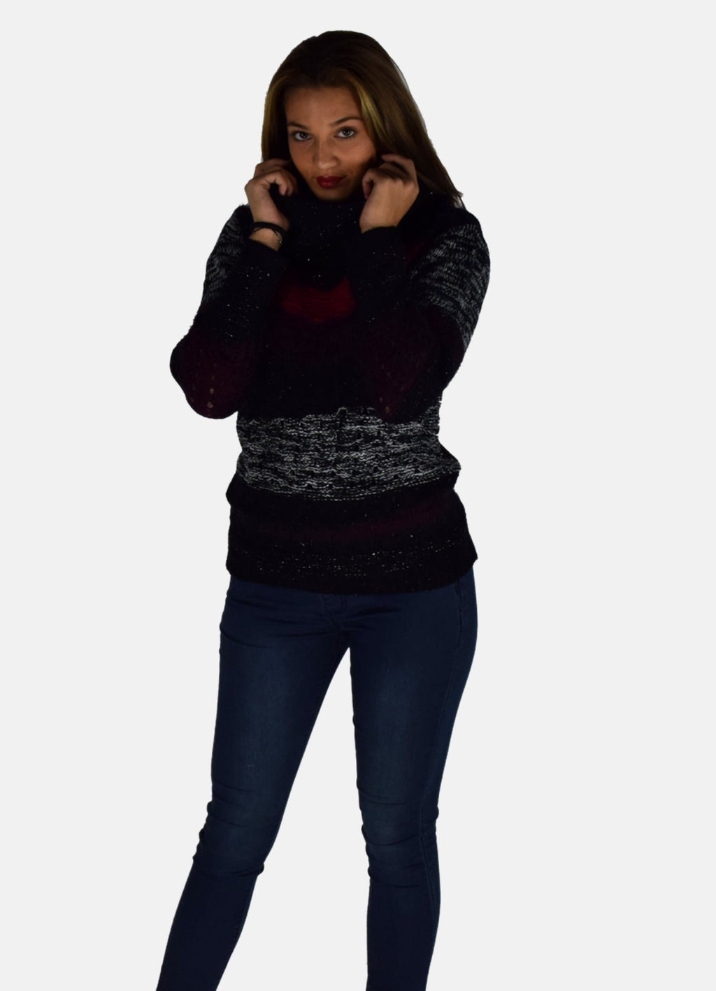 Jersey de Punto Grueso Mujer Cuello Vuelto Jaspeado – Koroshi 1922TR03