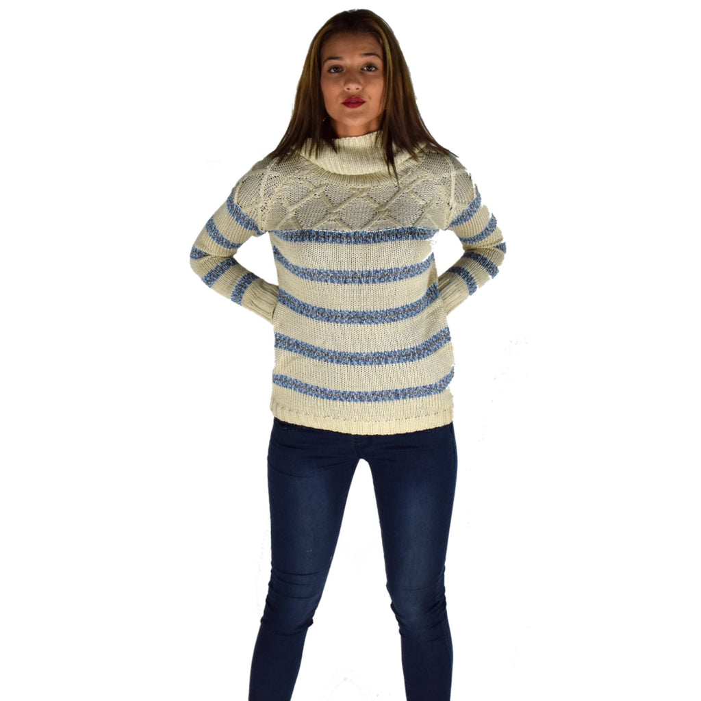 Jersey Mujer Punto Rayas Lurex Cuello Vuelto – Koroshi Crudo