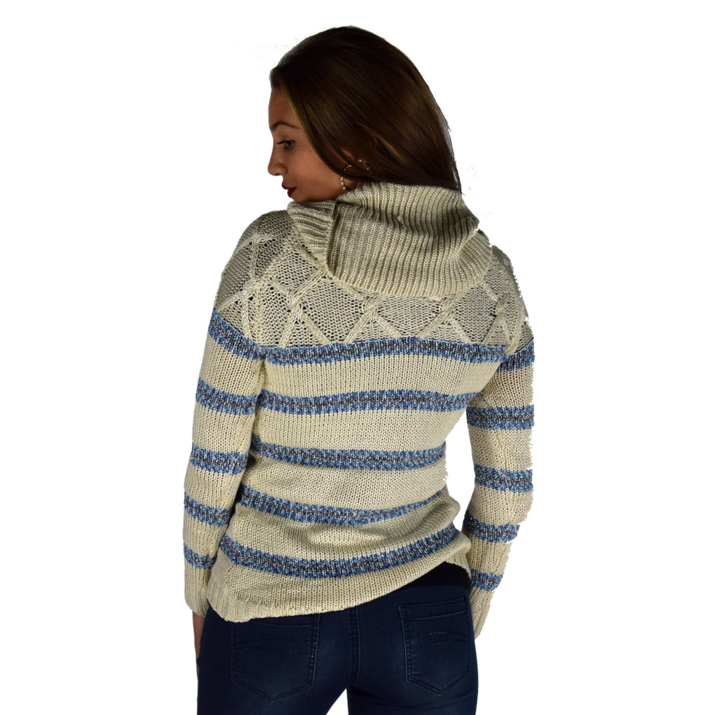 Jersey Mujer Punto Rayas Lurex Cuello Vuelto – Koroshi Crudo