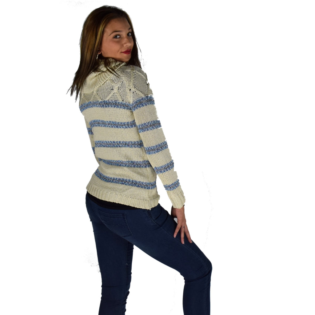 Jersey Mujer Punto Rayas Lurex Cuello Vuelto – Koroshi Crudo