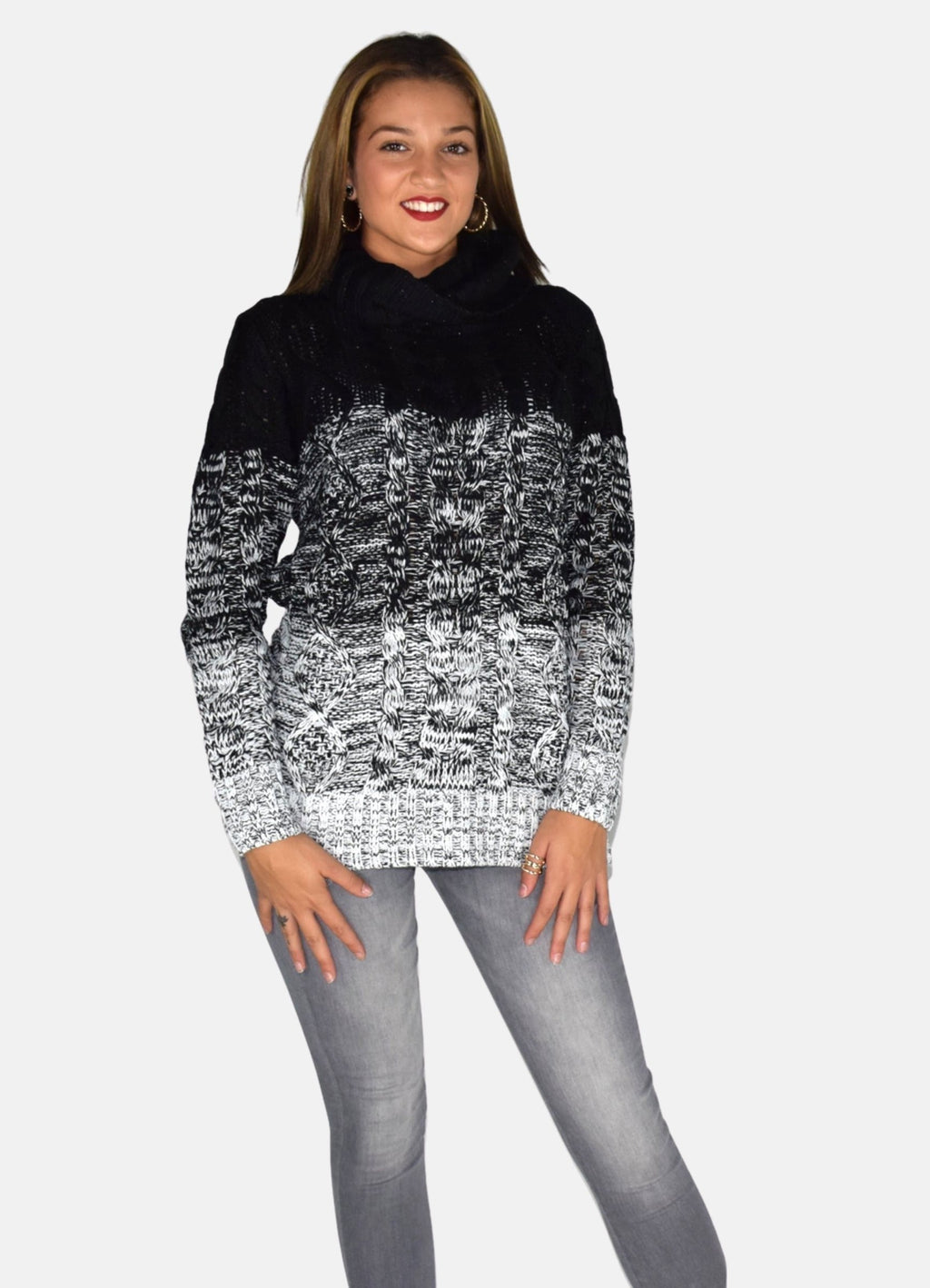 Jersey Mujer Punto Grueso Trenzado Degradado Cuello Vuelto – Koroshi 1922TR24