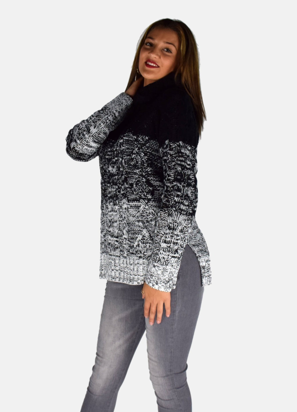 Jersey Mujer Punto Grueso Trenzado Degradado Cuello Vuelto – Koroshi 1922TR24