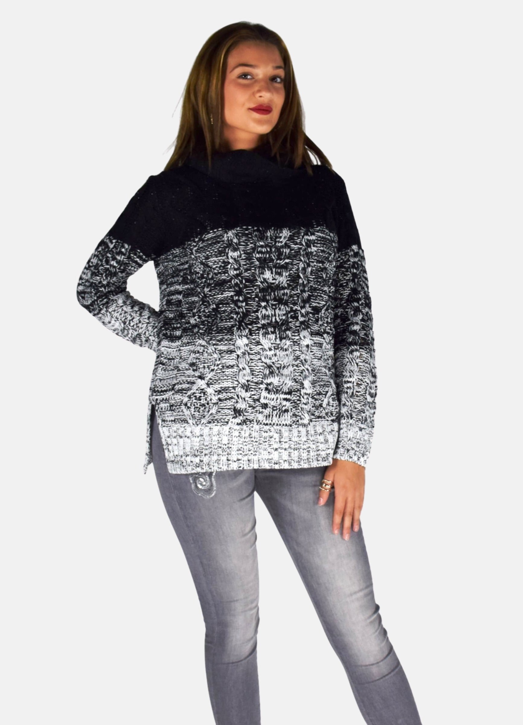 Jersey Mujer Punto Grueso Trenzado Degradado Cuello Vuelto – Koroshi 1922TR24