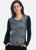 Jersey Mujer Jacquard Geométrico Cuello Pico – Koroshi Negro