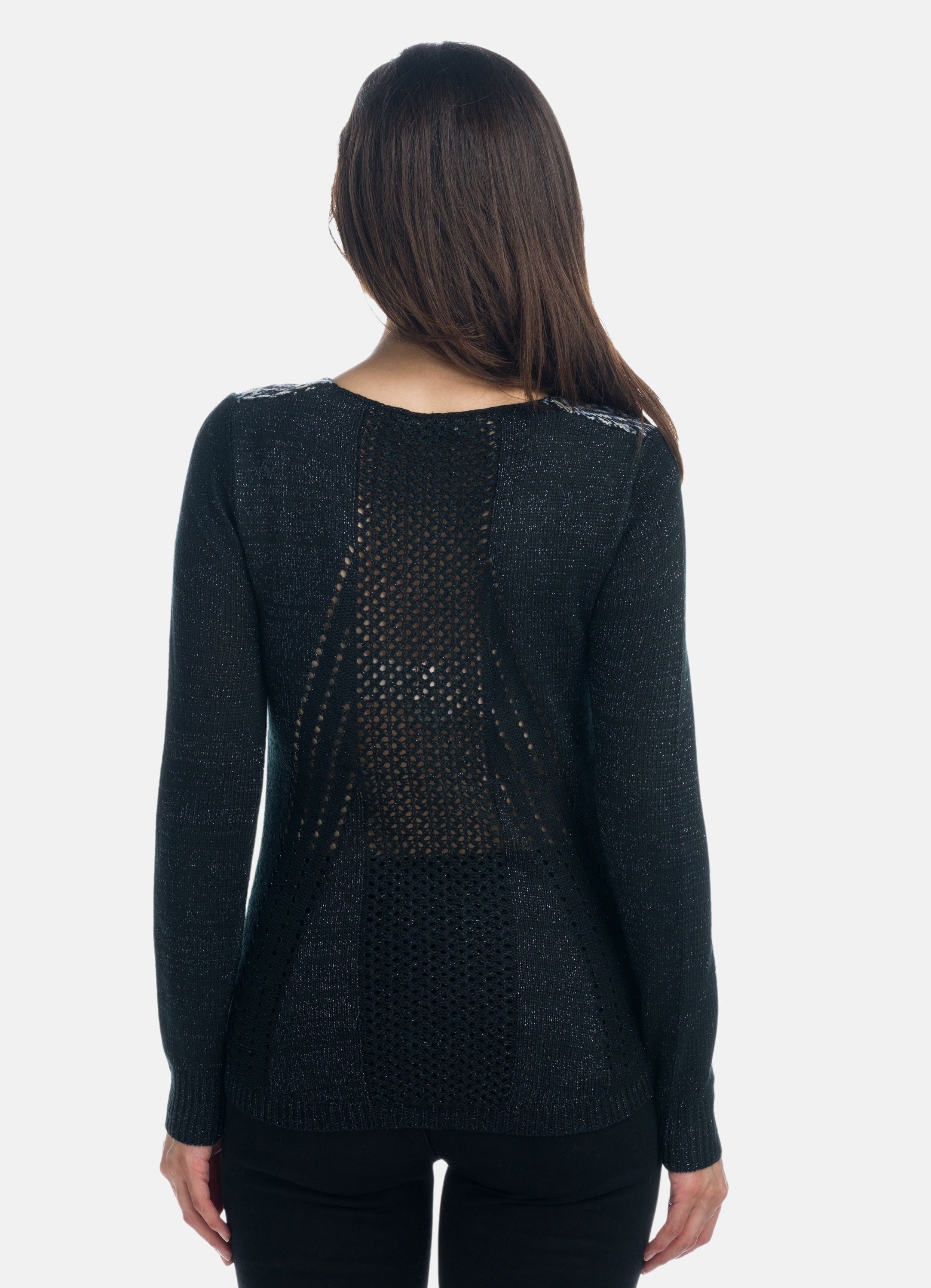 Jersey Mujer Jacquard Geométrico Cuello Pico – Koroshi Negro