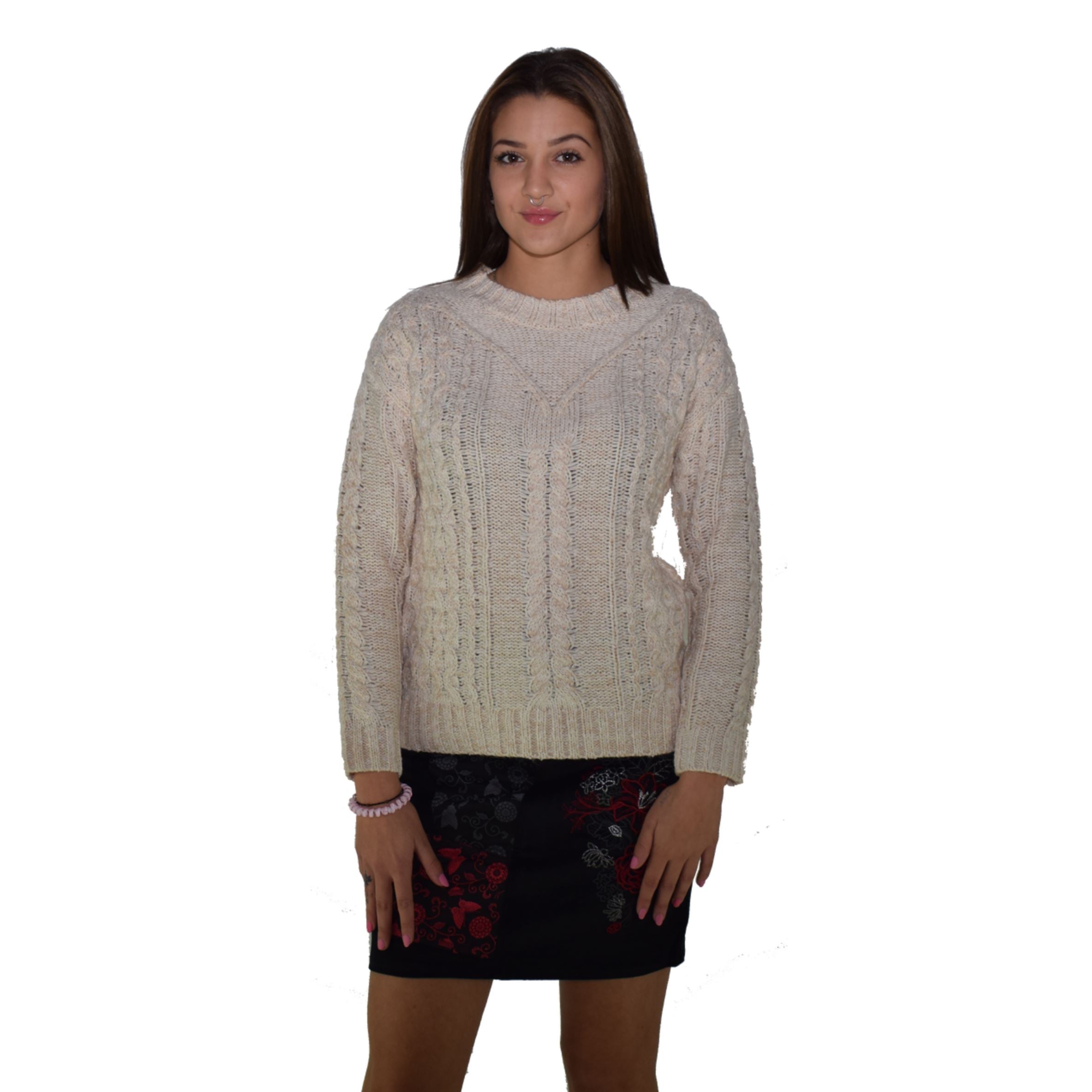 Jersey de Punto Grueso Mujer con Trenzas – Koroshi Crudo