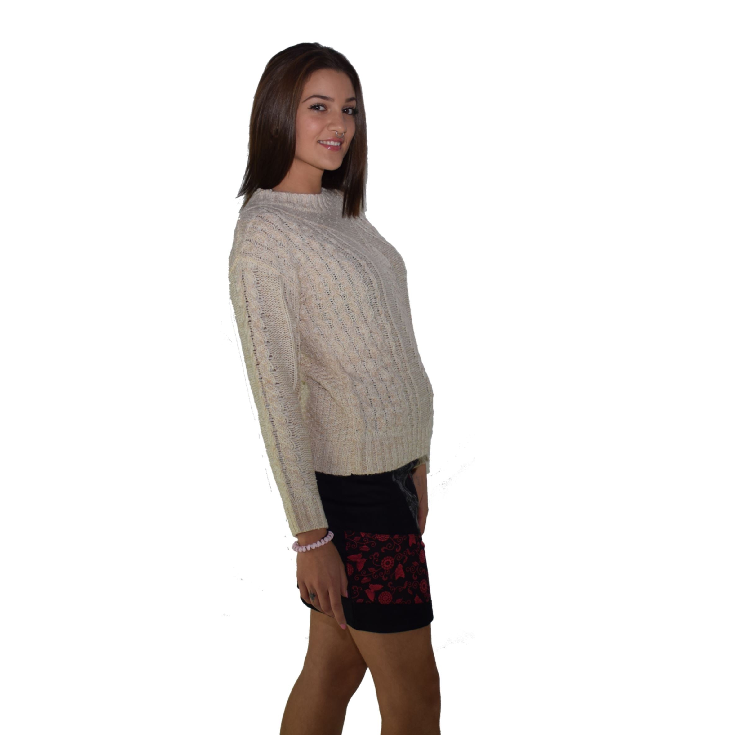 Jersey de Punto Grueso Mujer con Trenzas – Koroshi Crudo