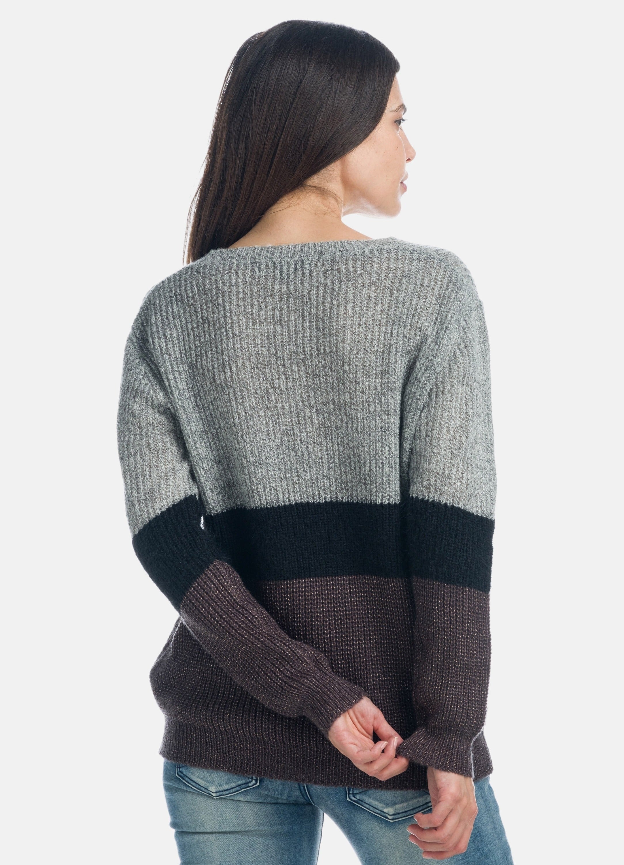 Jersey de Punto Canalé Mujer con Rayas en Bloques – Koroshi Gris