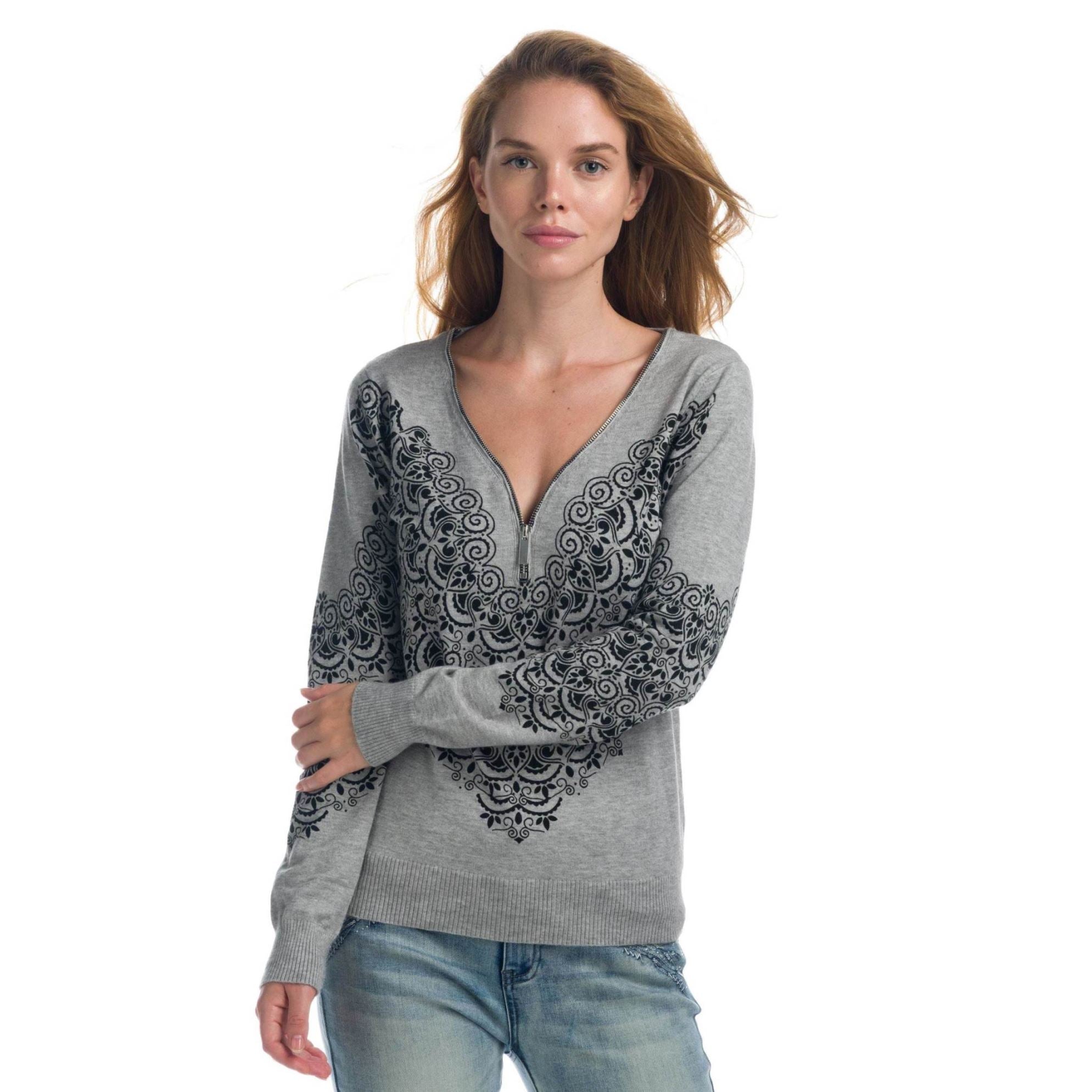 Jersey de Punto Fino Mujer con Cremallera y Estampado – Koroshi 1922TR52
