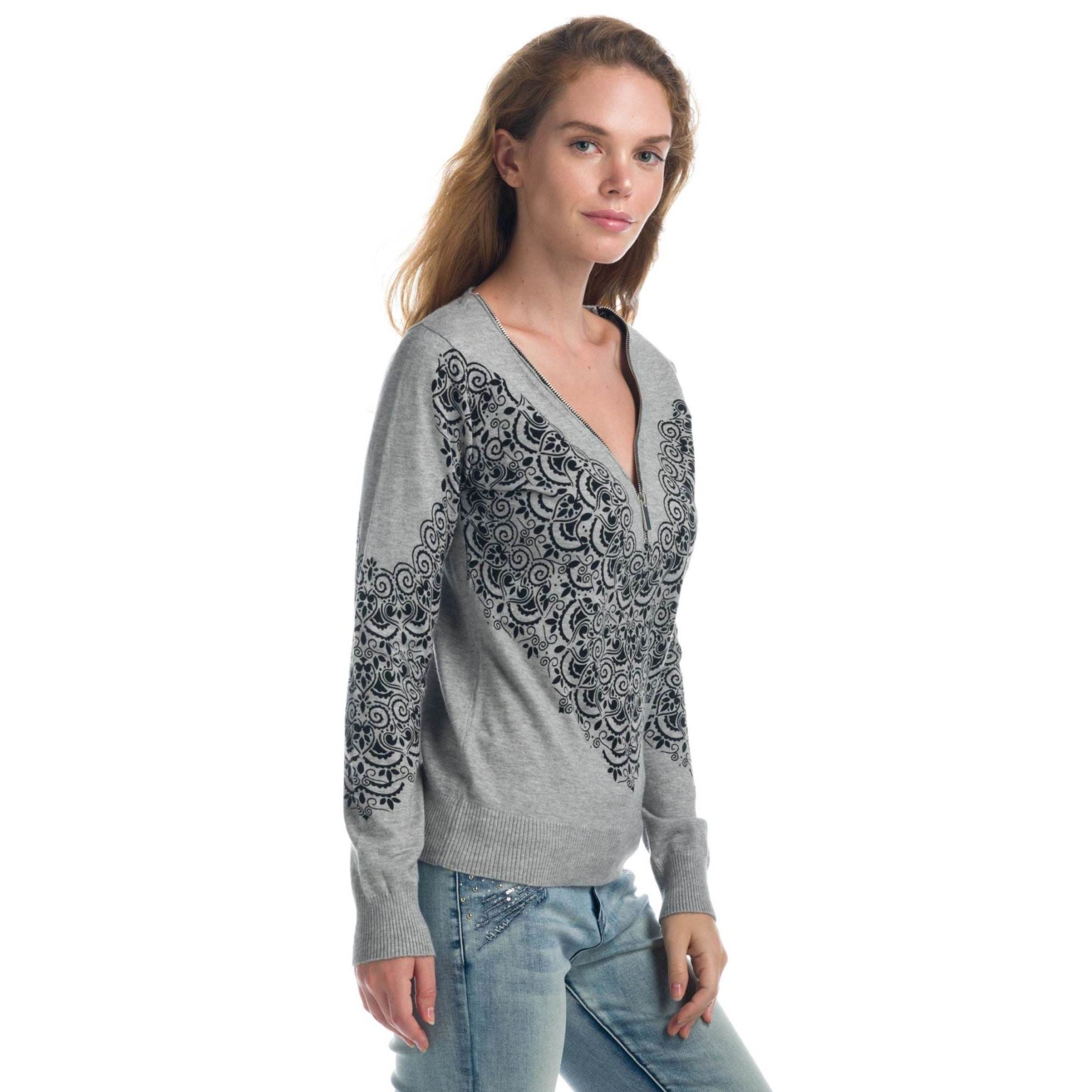 Jersey de Punto Fino Mujer con Cremallera y Estampado – Koroshi 1922TR52