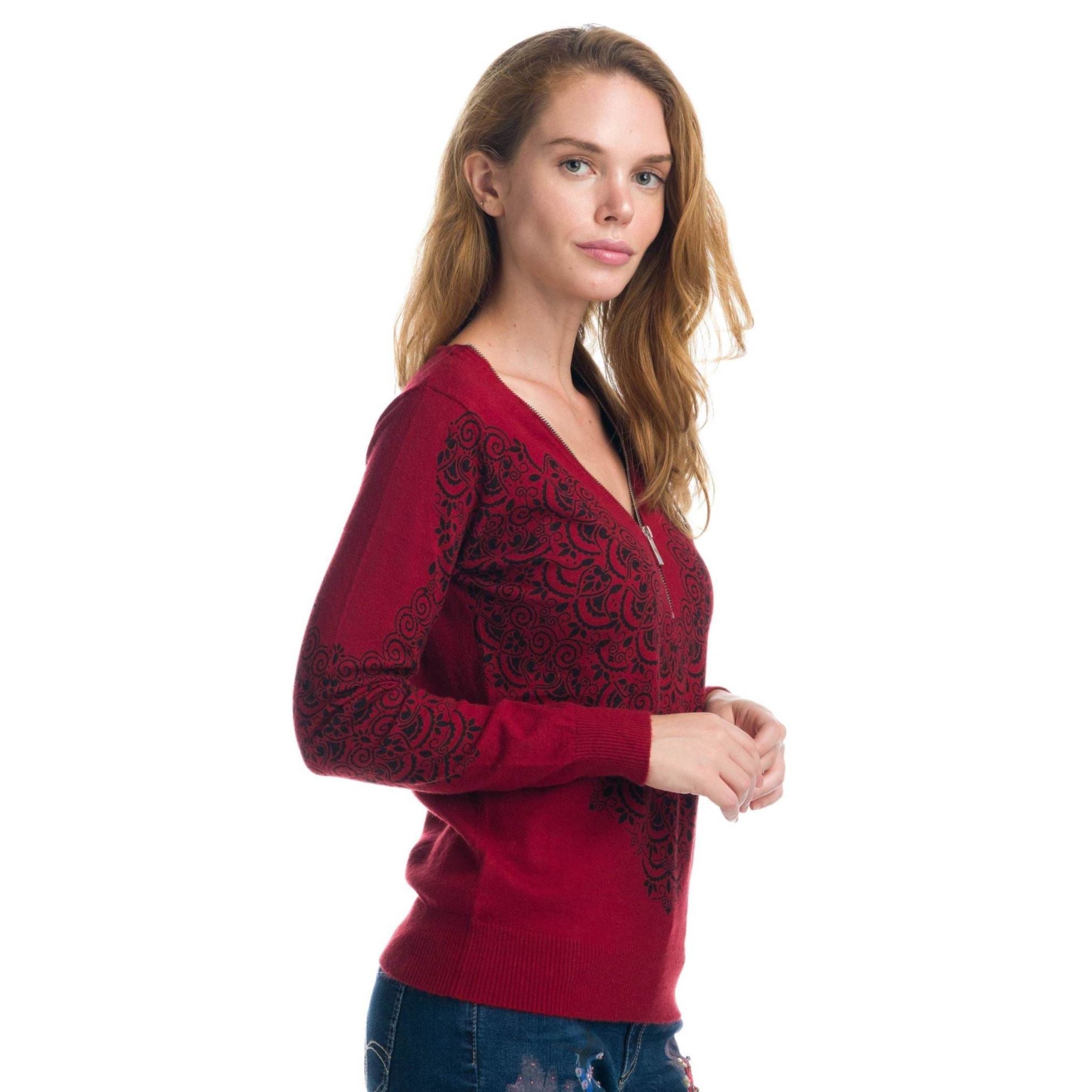 Jersey de Punto Fino Mujer con Cremallera y Estampado – Koroshi 1922TR52