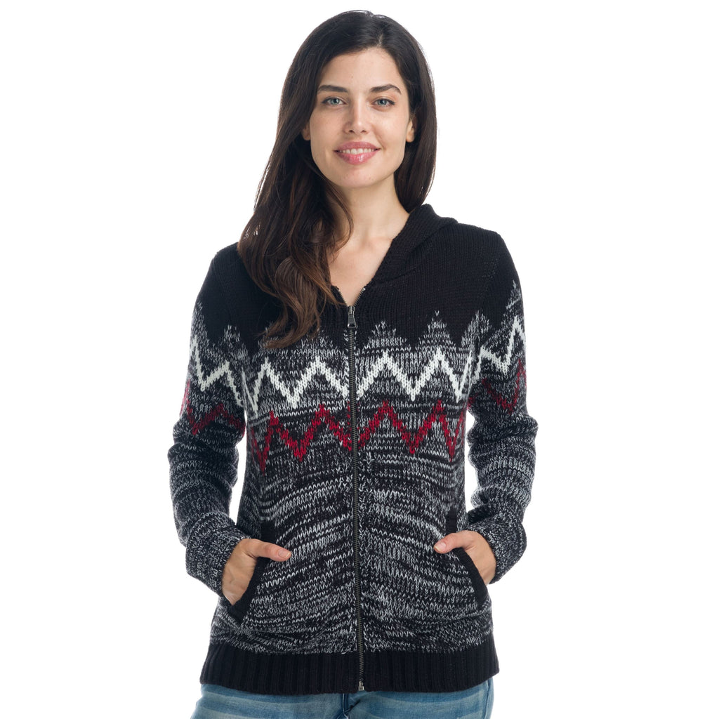 Chaqueta de Punto Mujer con Capucha Estampado Zig Zag – Koroshi Negro