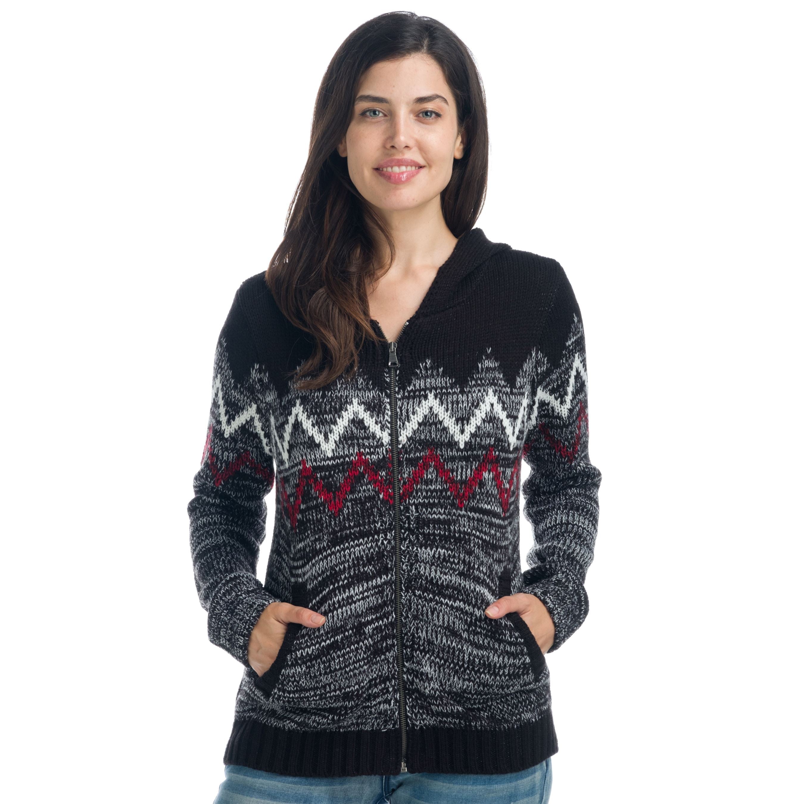 Chaqueta de Punto Mujer con Capucha Estampado Zig Zag – Koroshi Negro