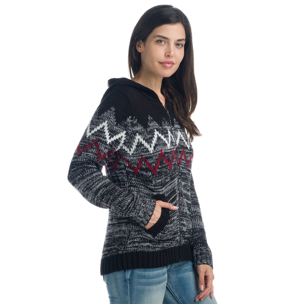 Chaqueta de Punto Mujer con Capucha Estampado Zig Zag – Koroshi Negro