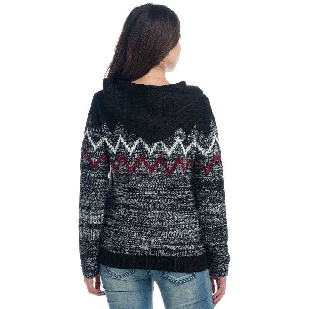 Chaqueta de Punto Mujer con Capucha Estampado Zig Zag – Koroshi Negro