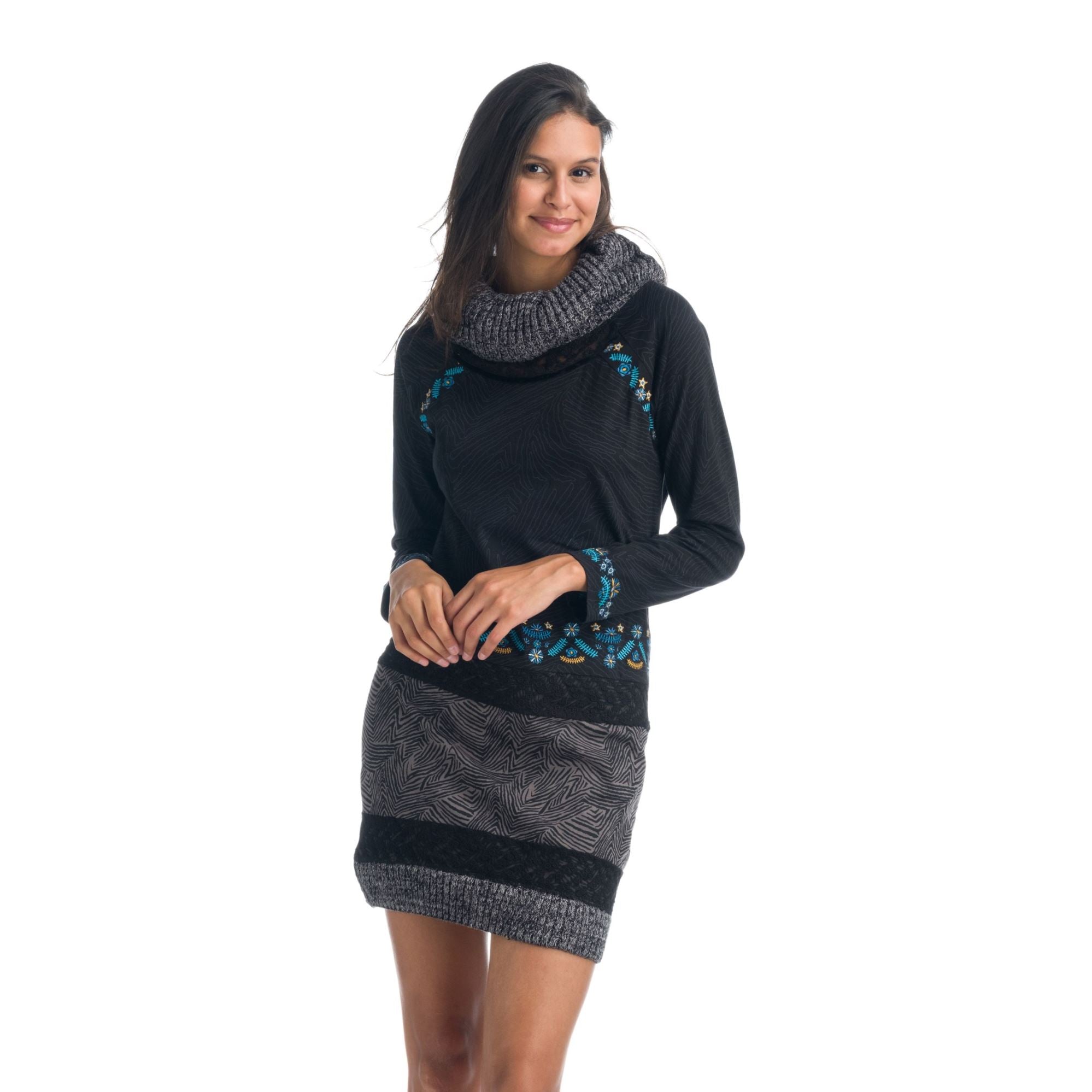 Vestido de Punto Mujer Cuello Vuelto con Bordados – Koroshi 1922VS06