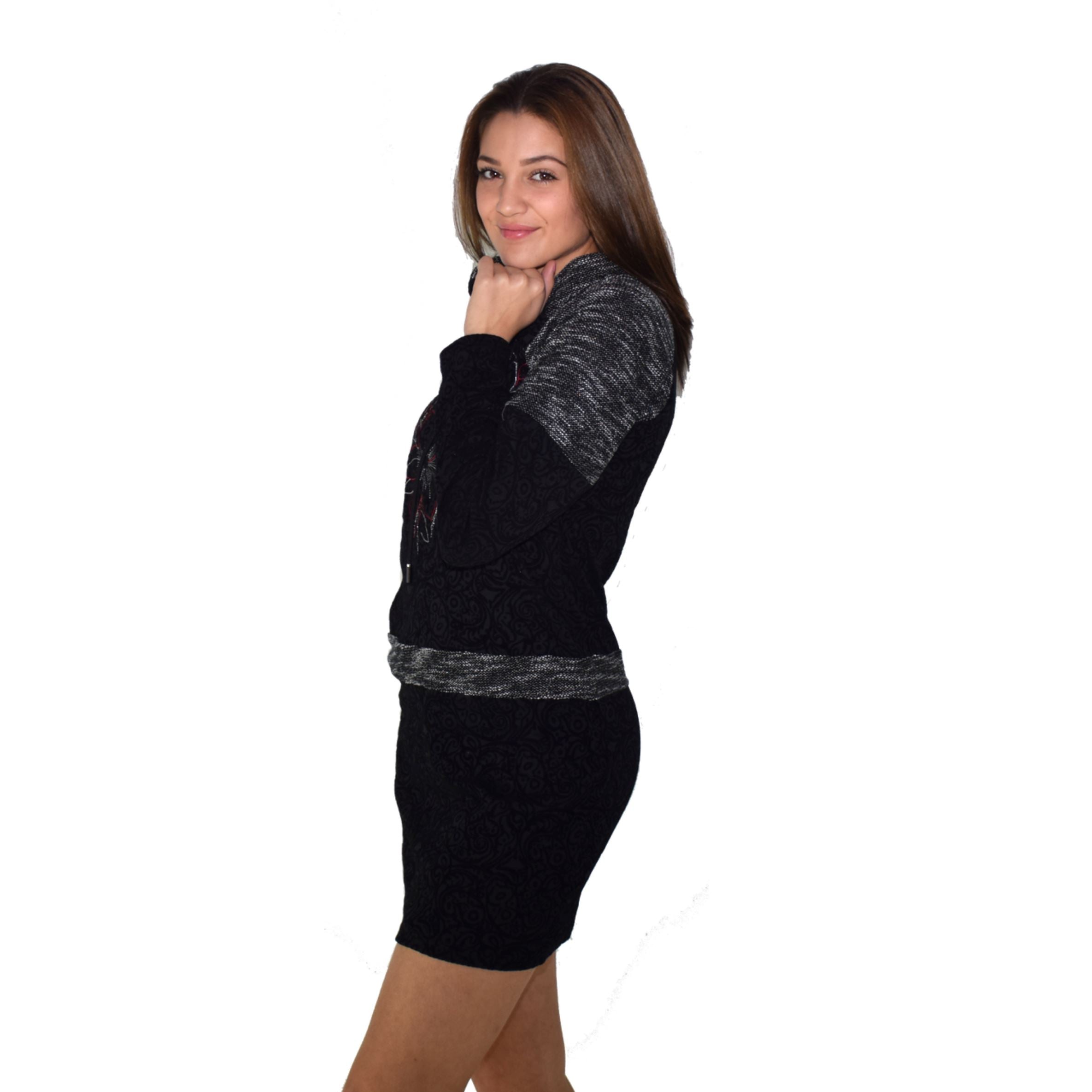Vestido Mujer Manga Larga Estampado Flock con Bordado – Koroshi Negro