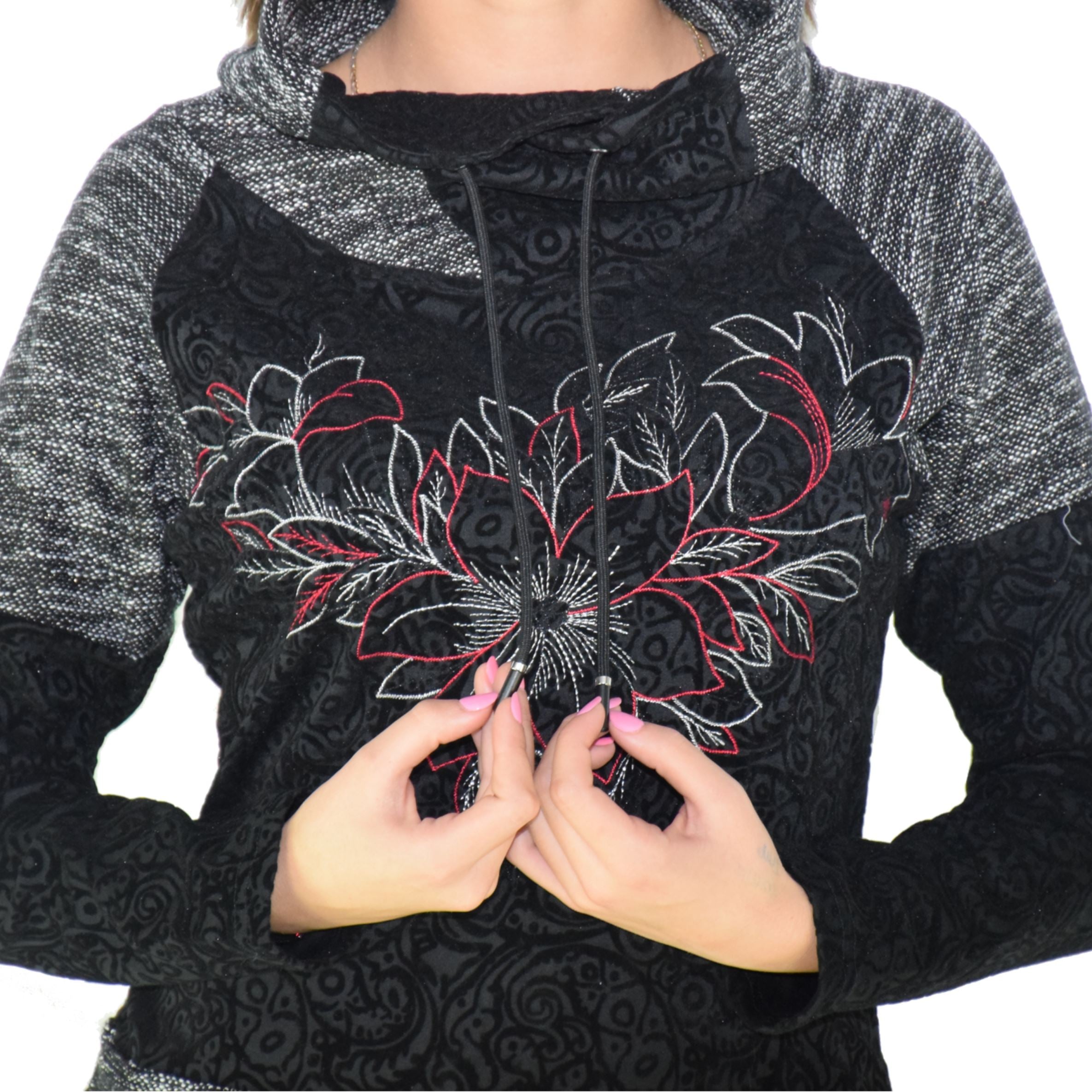 Vestido Mujer Manga Larga Estampado Flock con Bordado – Koroshi Negro