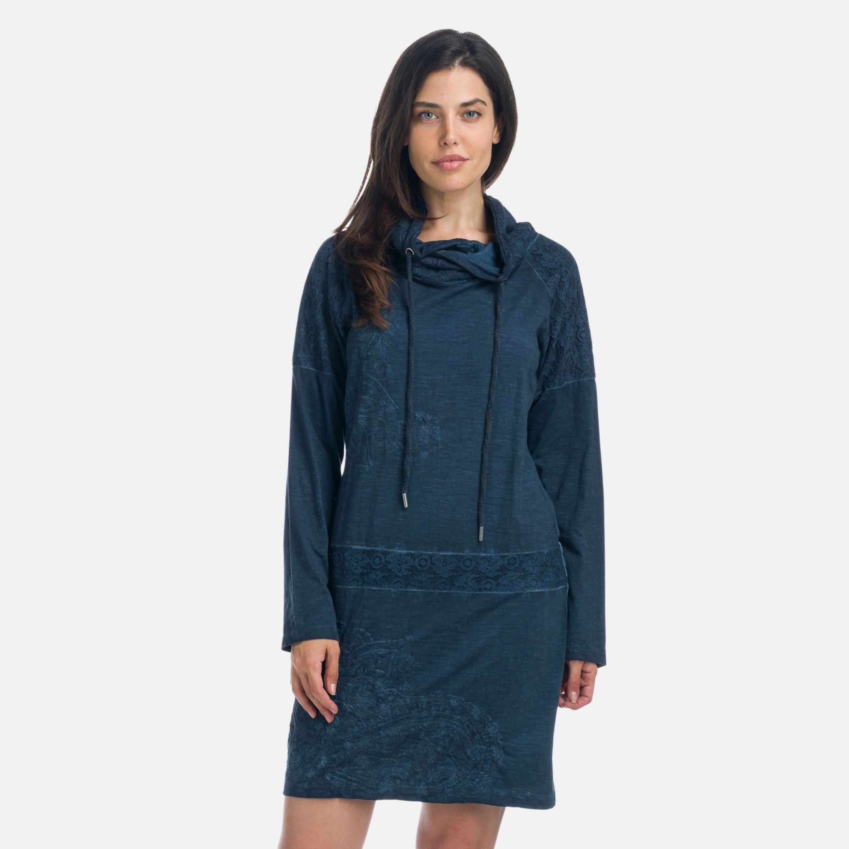 Vestido Mujer Algodón Cuello Cruzado Bordado – Koroshi Azul Royal
