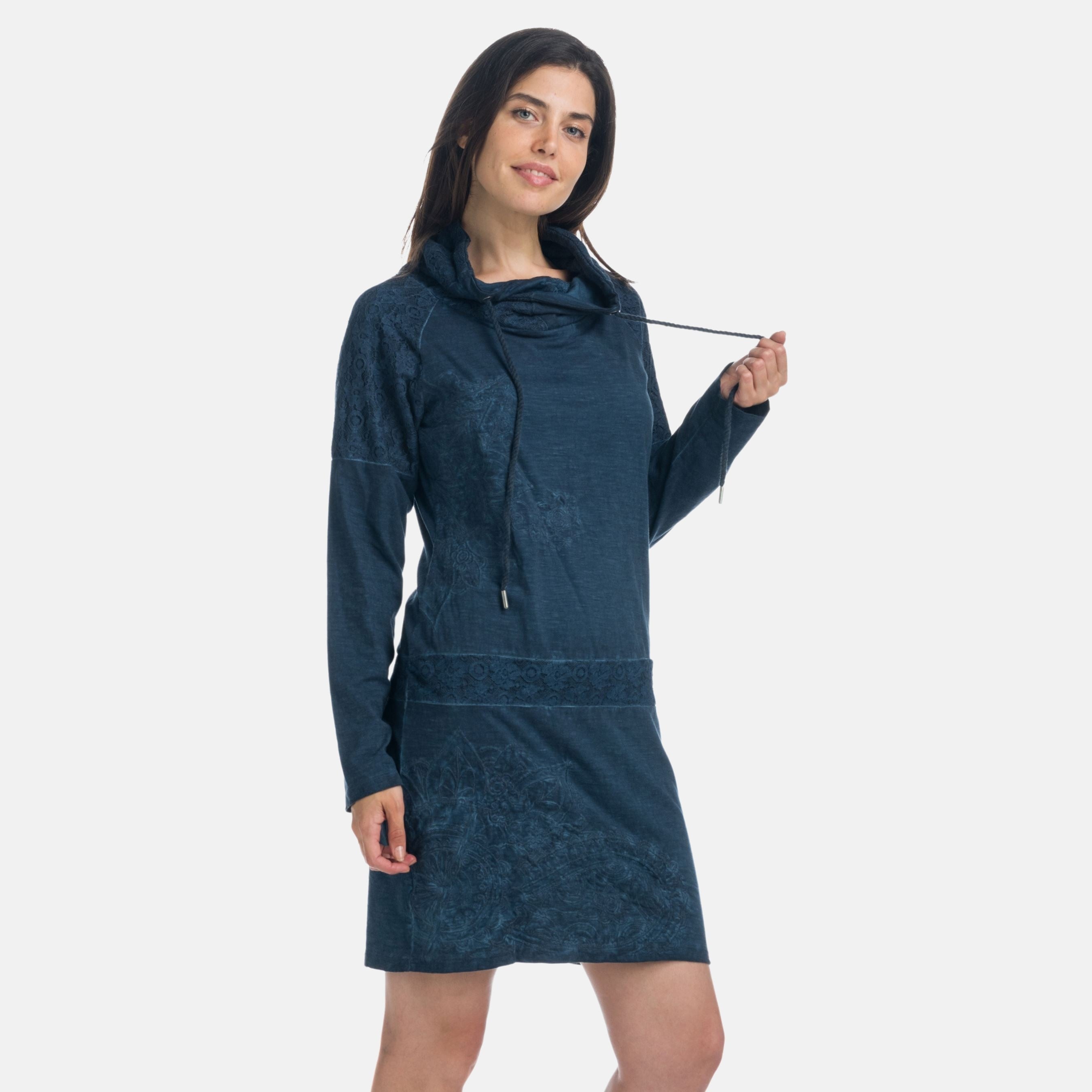 Vestido Mujer Algodón Cuello Cruzado Bordado – Koroshi Azul Royal
