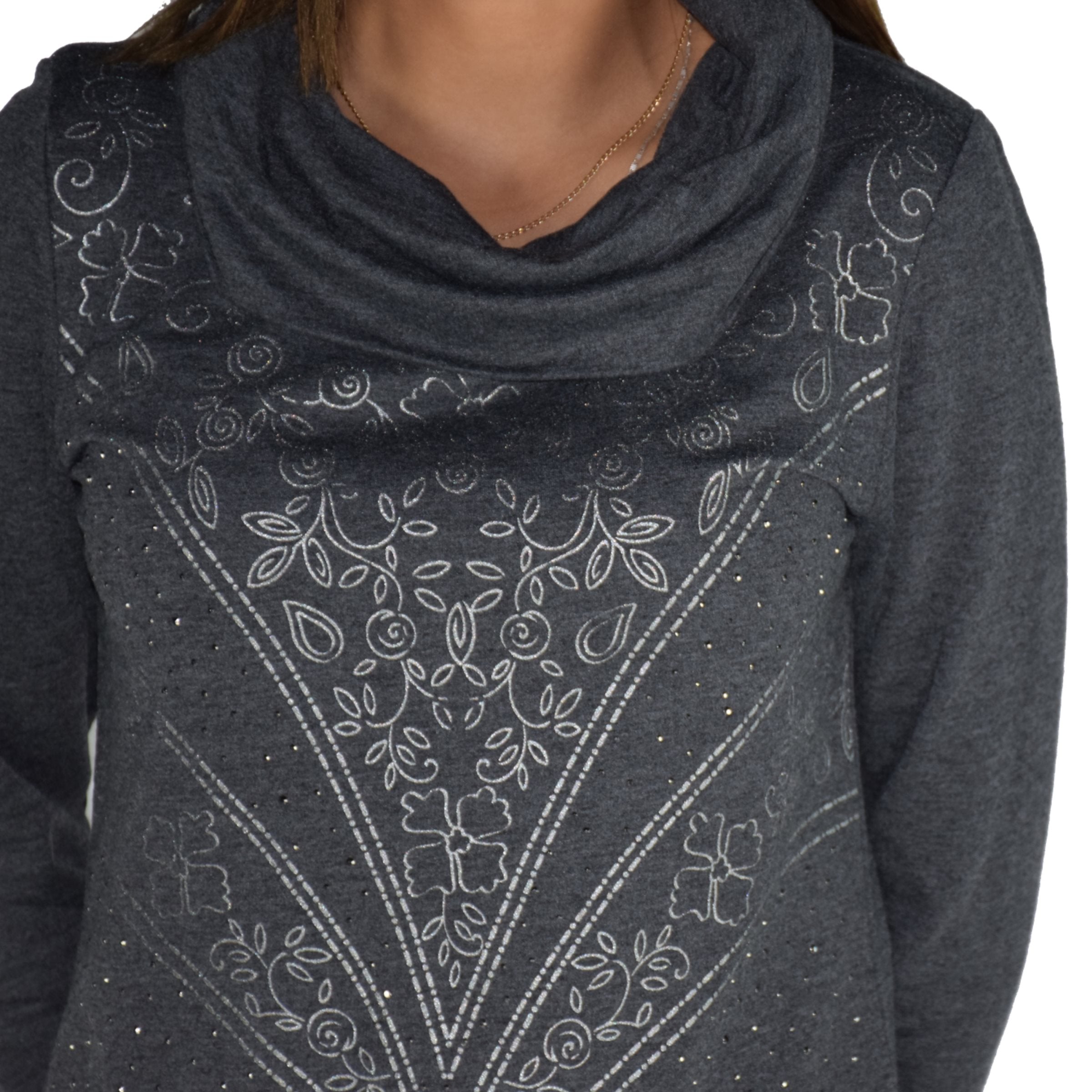 Vestido Mujer Jaspeado Cuello Vuelto Foil – Koroshi Gris