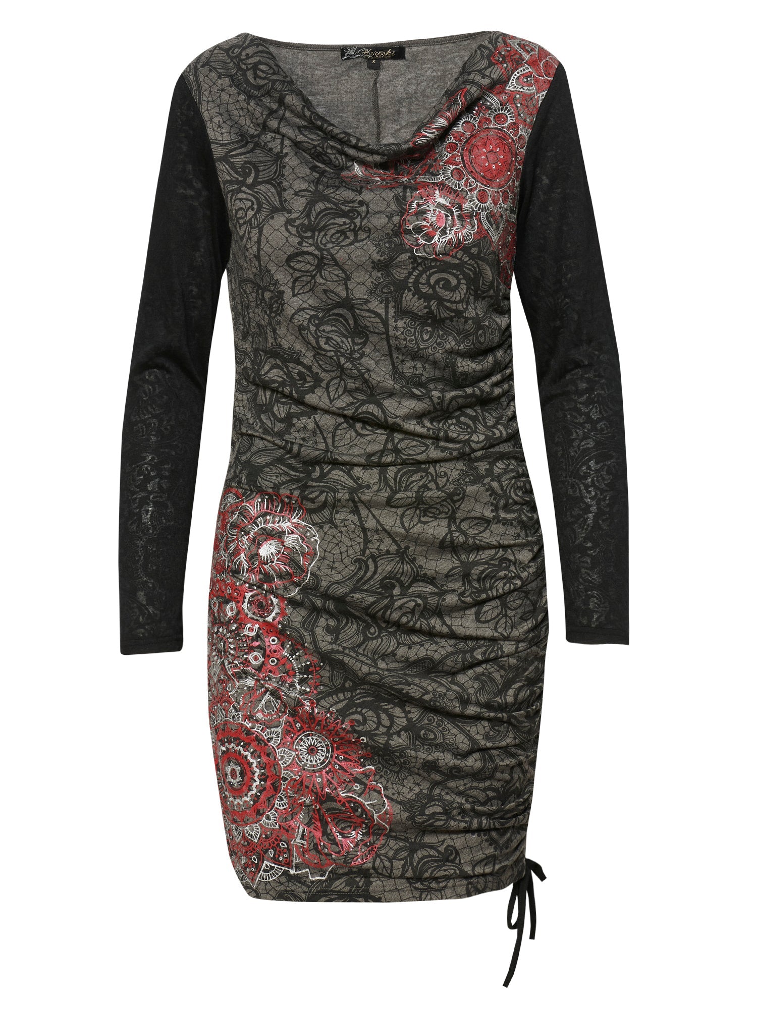 Vestido Mujer Estampado Escote Drapeado Fruncido – Koroshi Gris