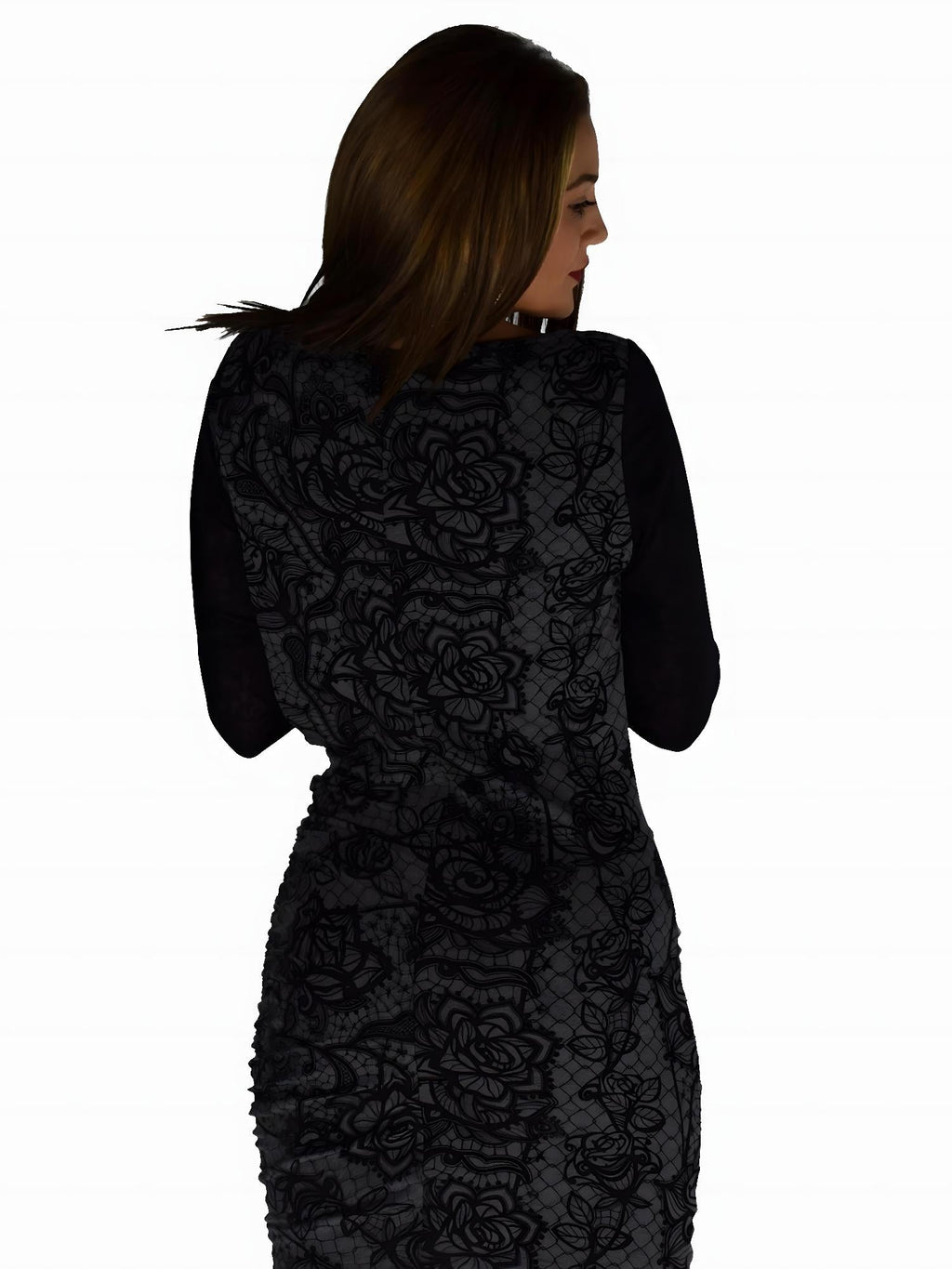 Vestido Mujer Estampado Escote Drapeado Fruncido – Koroshi Gris