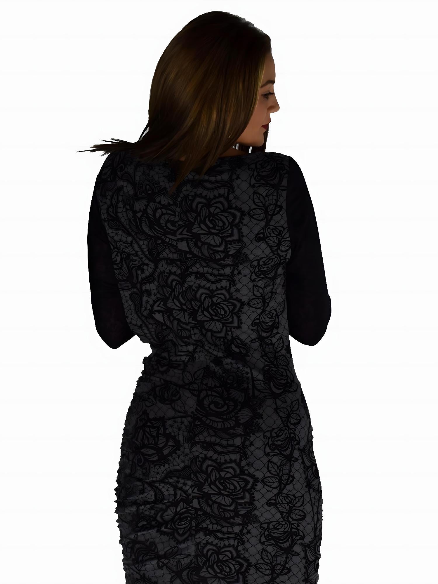 Vestido Mujer Estampado Escote Drapeado Fruncido – Koroshi Gris
