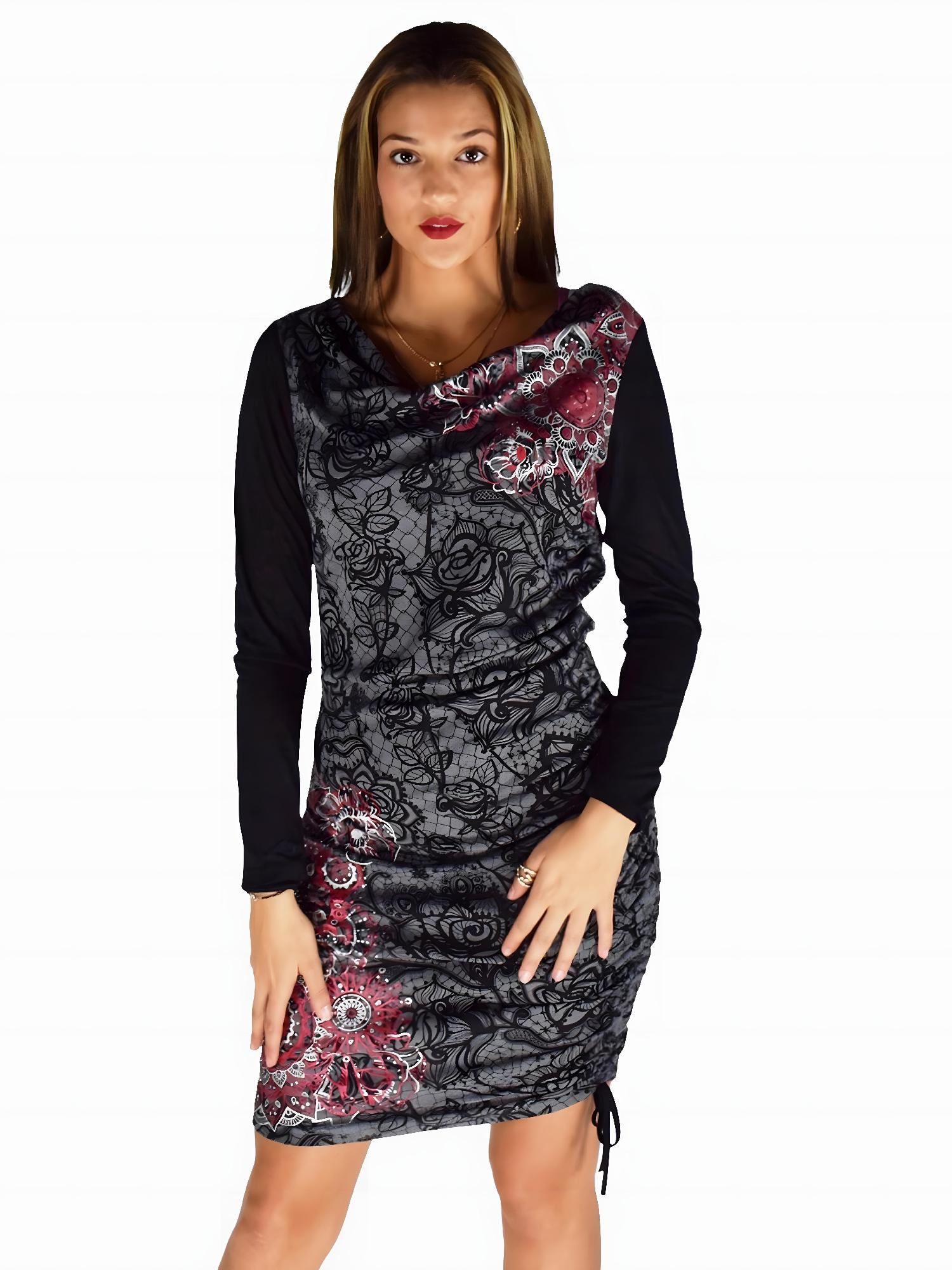 Vestido Mujer Estampado Escote Drapeado Fruncido – Koroshi Gris